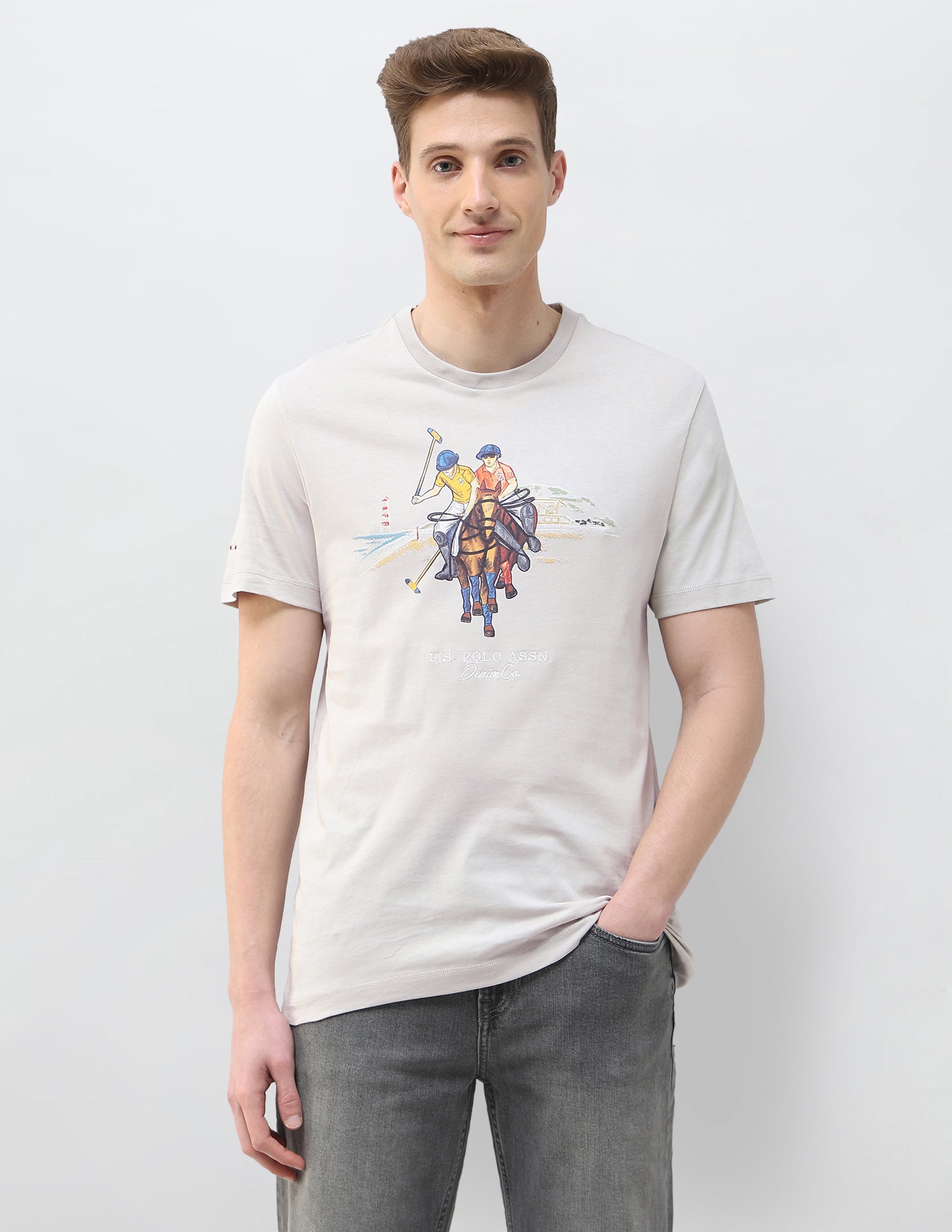 Motel On The Coast Slim Fit T-Shirt Light Grey - U.S. Polo Assn. India | Large