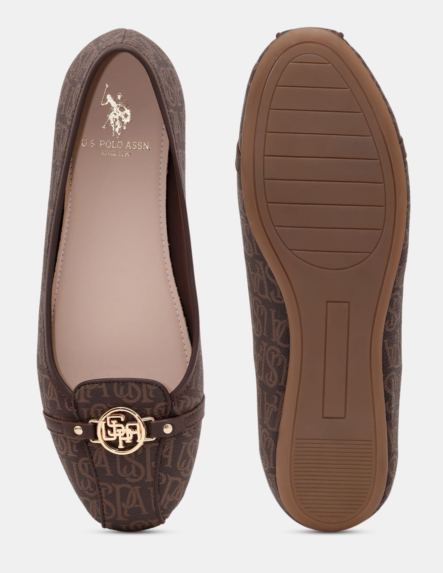 Alina 3.0 Brown Monogram Print Ballerinas Brown - U.S. Polo Assn. India | Large