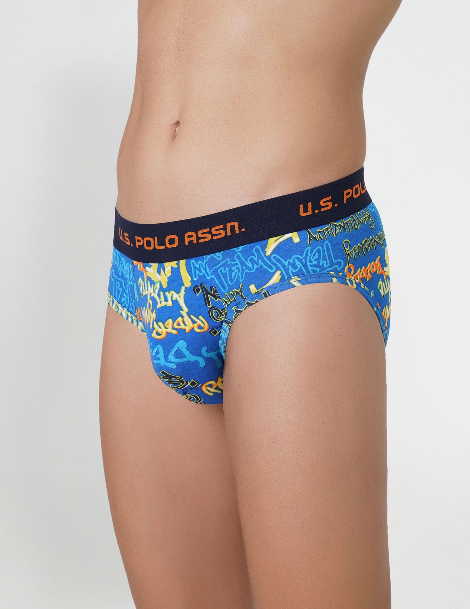 Brushed Elastic Cotton Stretch IYAJ Briefs - Pack Of 2 Orange and Blue - U.S. POLO ASSN. | Large