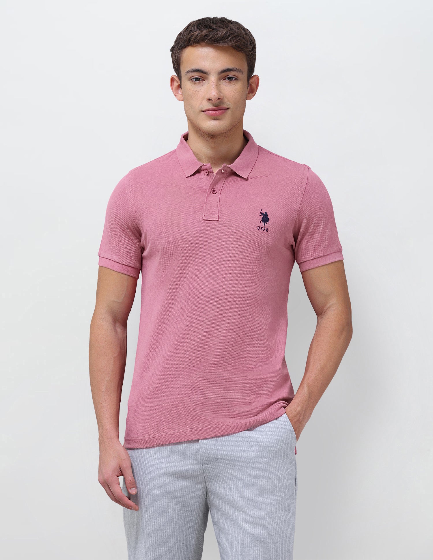 Solid Slim Fit Polo Shirt Dark Pink - U.S. Polo Assn. India | Large