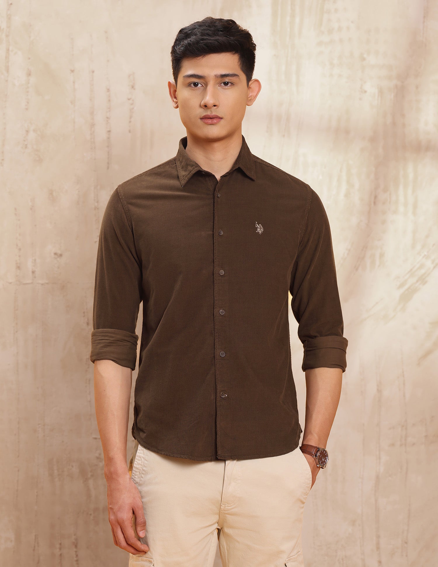 Pure Cotton Slim Fit Shirt Brown - U.S. POLO ASSN. | Large