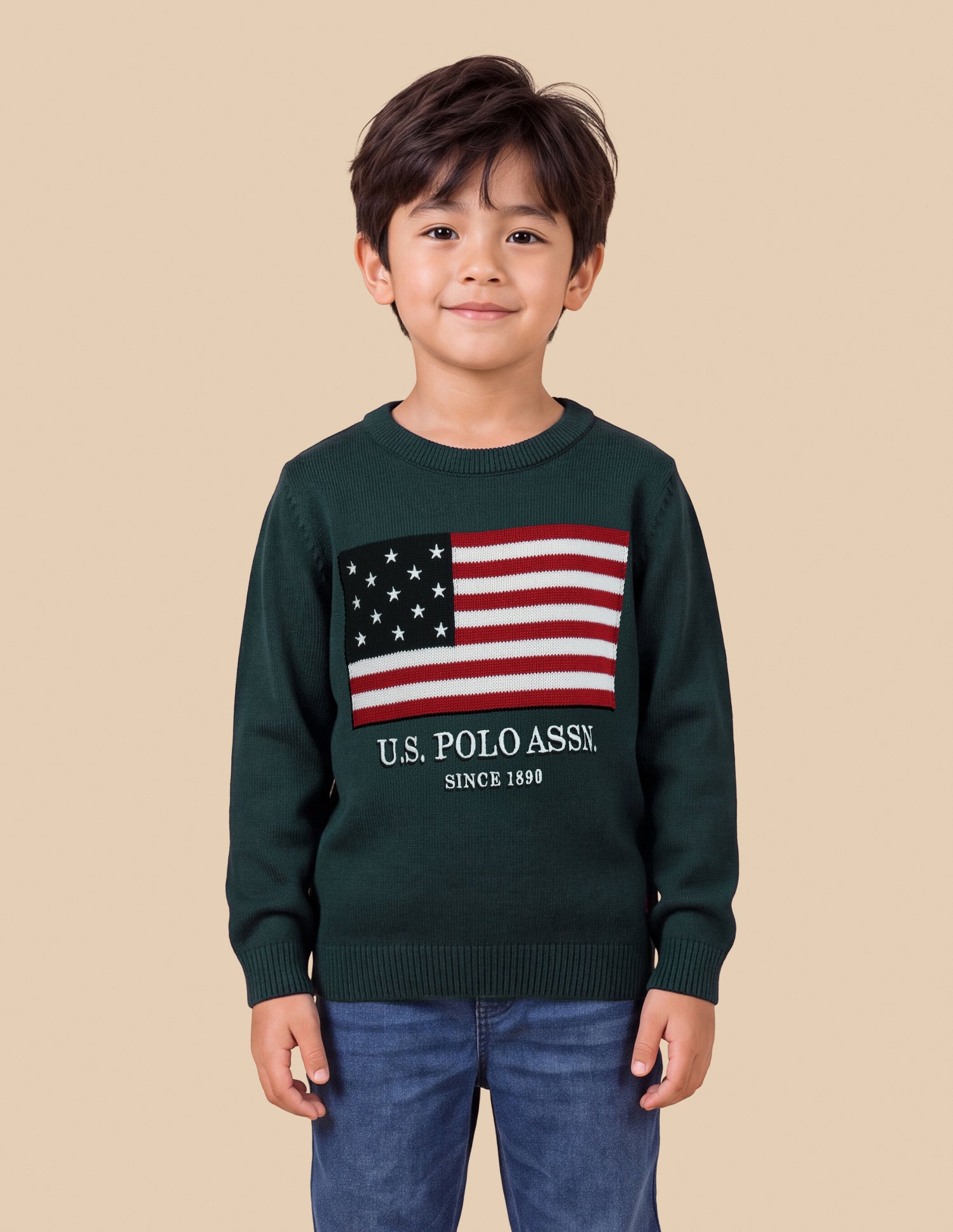 Graphic Brand Patterned Knit Regular Fit Sweater Teal - U.S. Polo Assn. India | Large