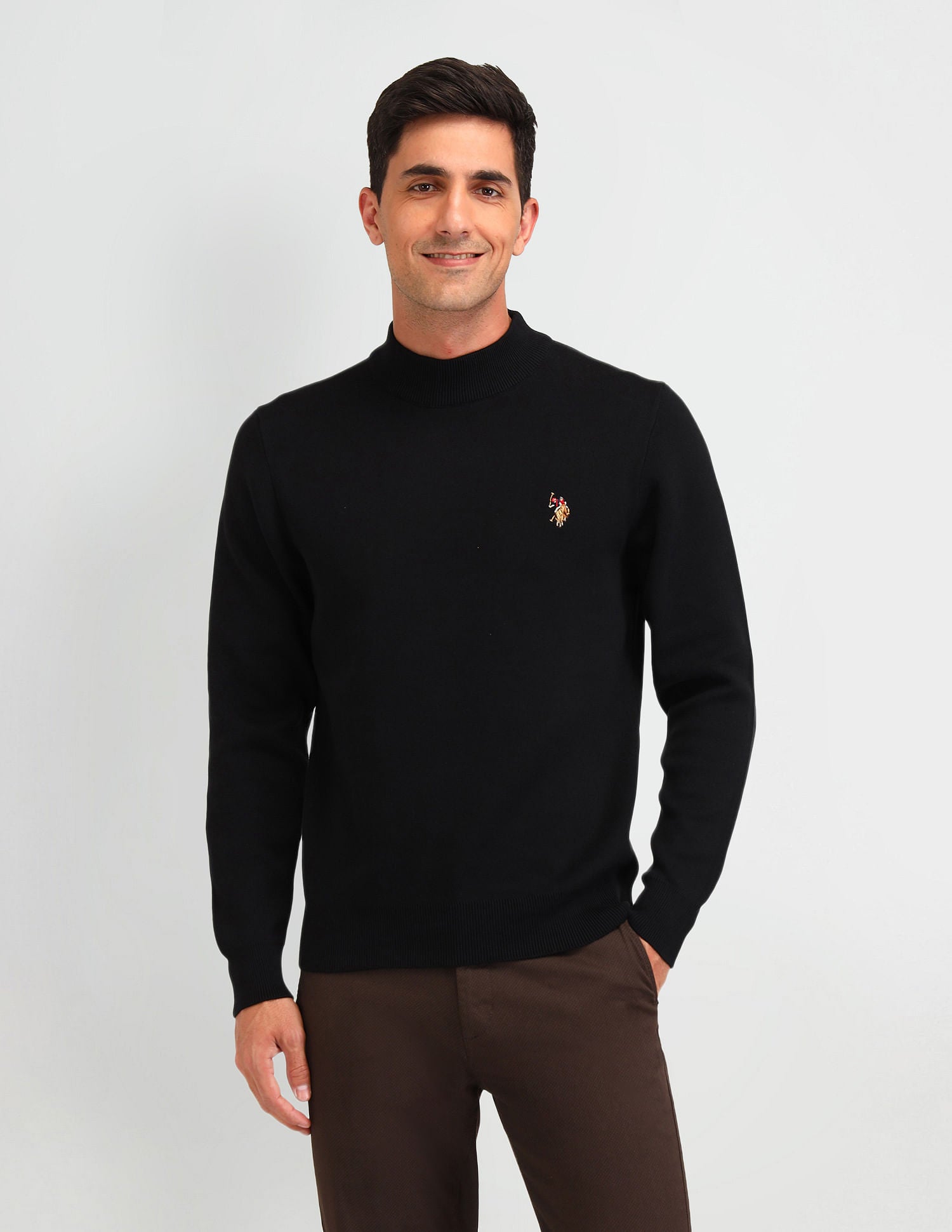 Regular Fit Solid Sweater Black - U.S. Polo Assn. India | Large