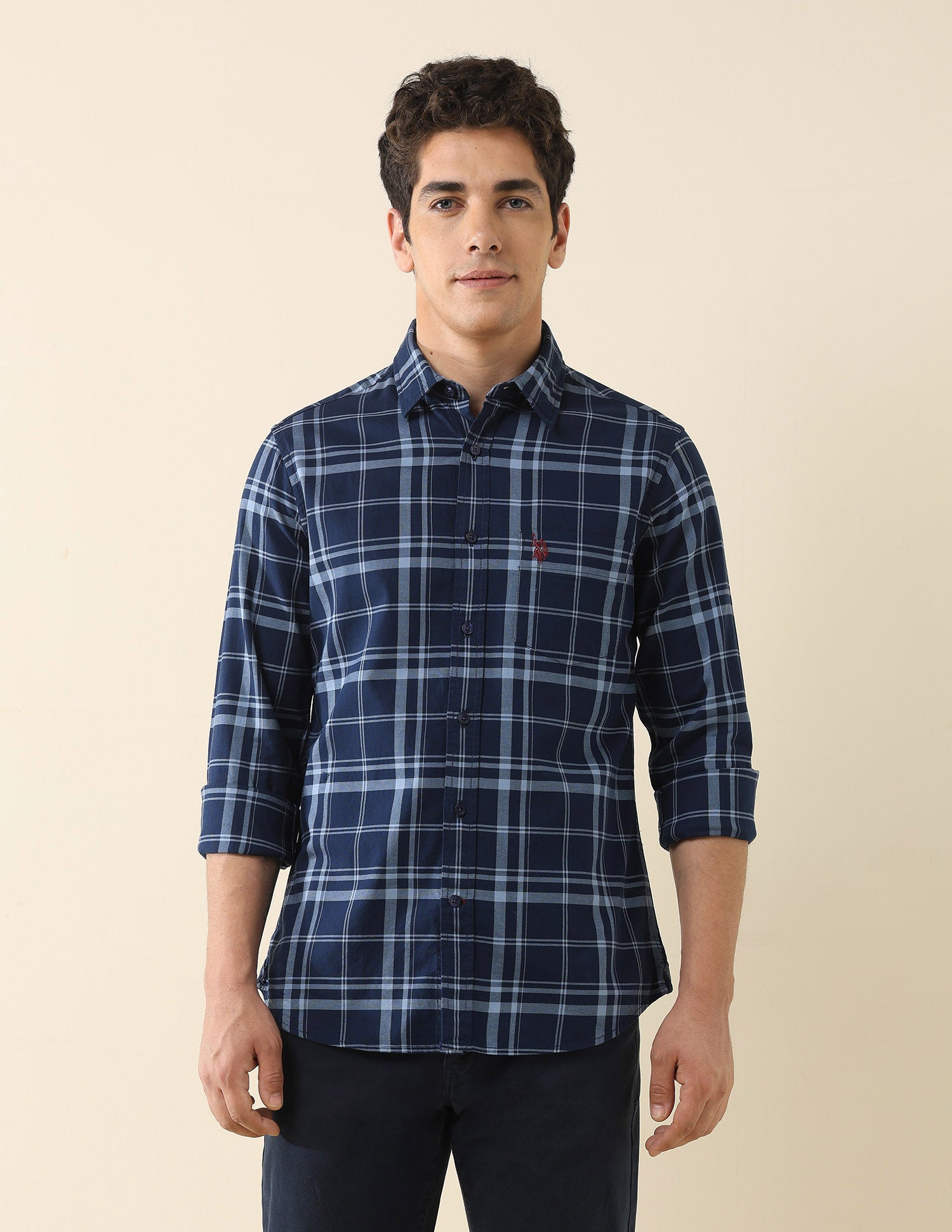Grid Tattersall Checked Tailored Fit Shirt Navy - U.S. POLO ASSN. | Large