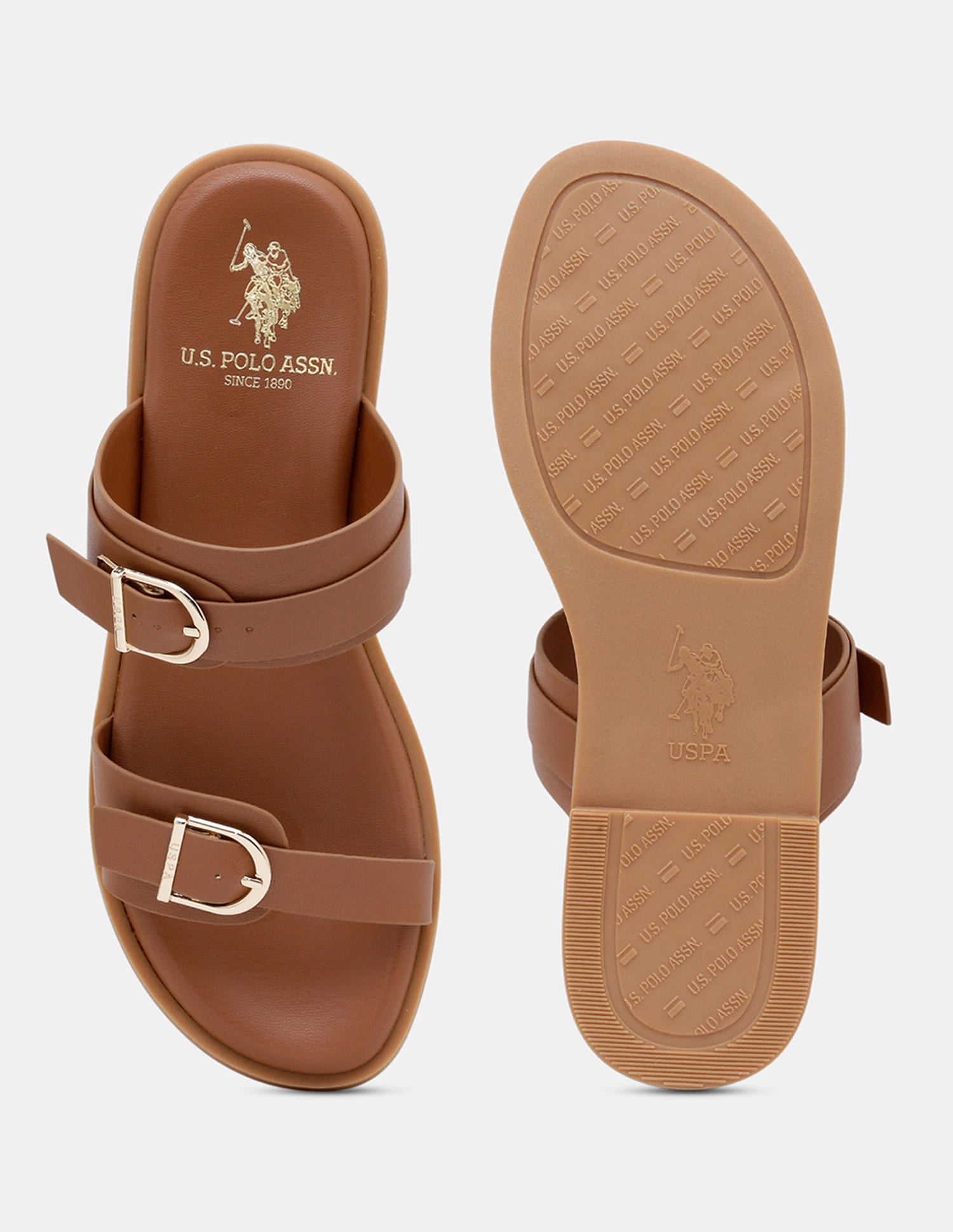Women Jores Open Toe Buckle Sandals Tan - U.S. Polo Assn. India | Large