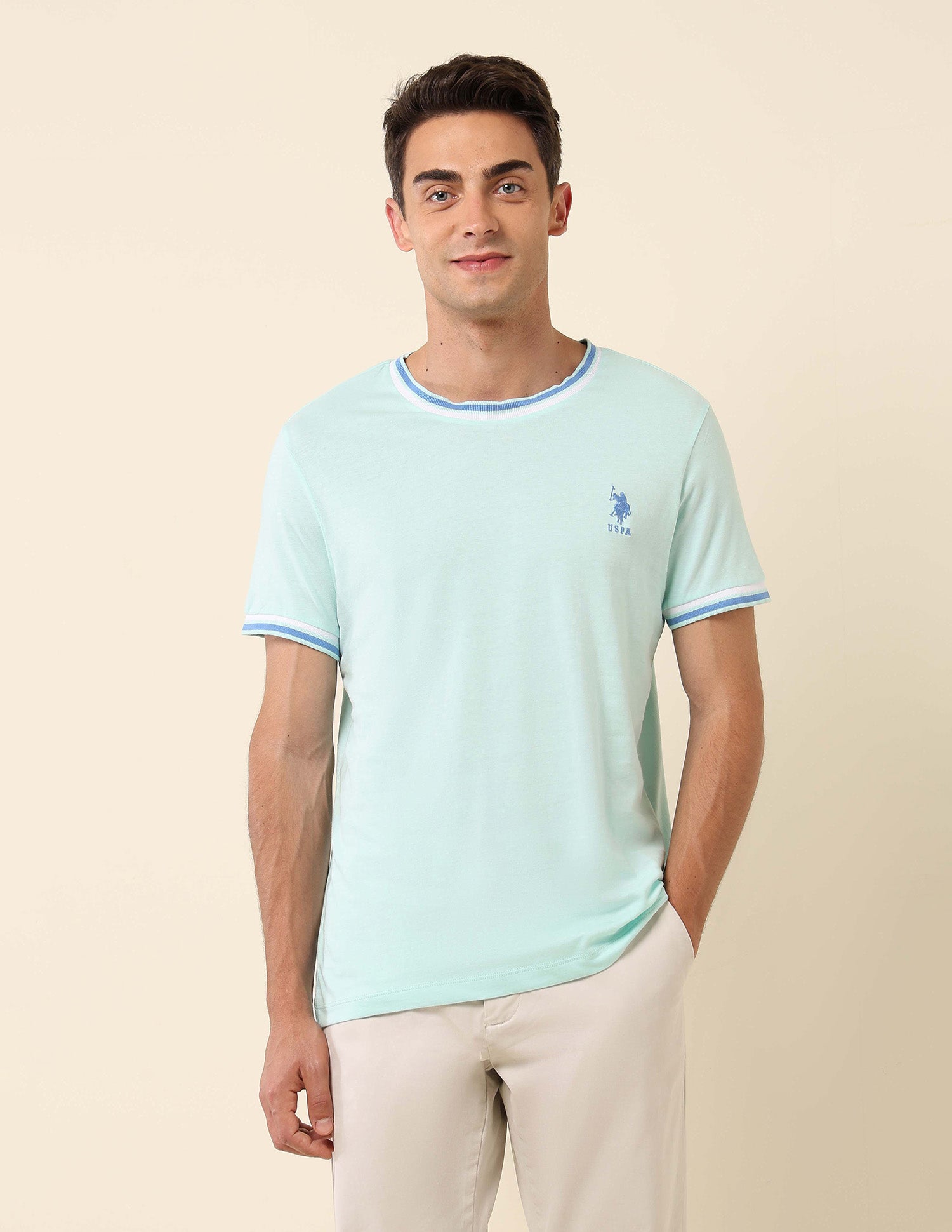 Solid Slim Fit T- Shirt Light Green - U.S. Polo Assn. India | Large