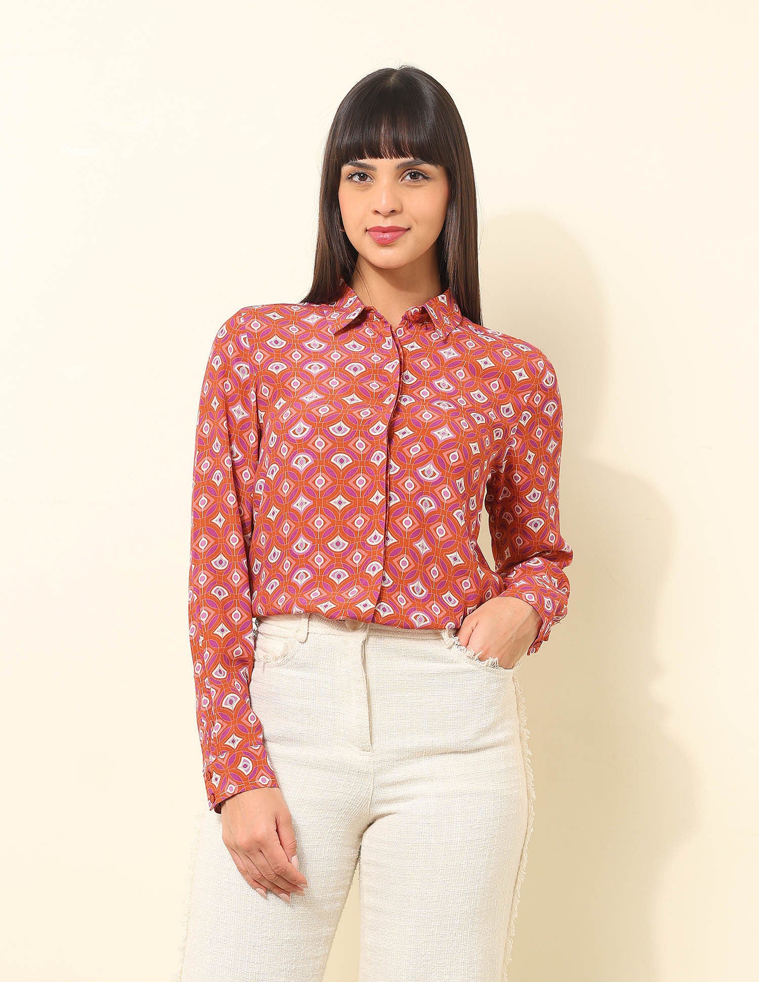 Concealed Placket Geometric Printed Shirt Multi - U.S. Polo Assn. India | Large