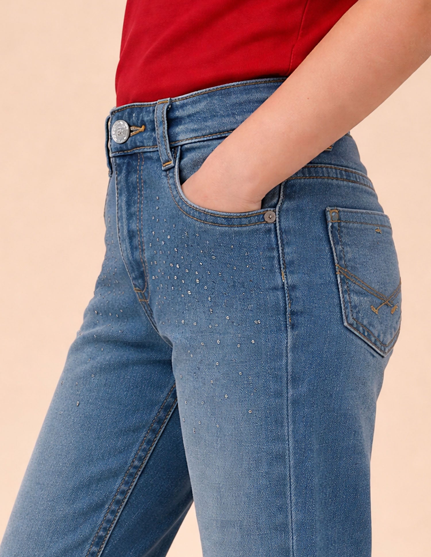 Embellished Mom Fit Jeans Mid Blue - U.S. Polo Assn. India | Large