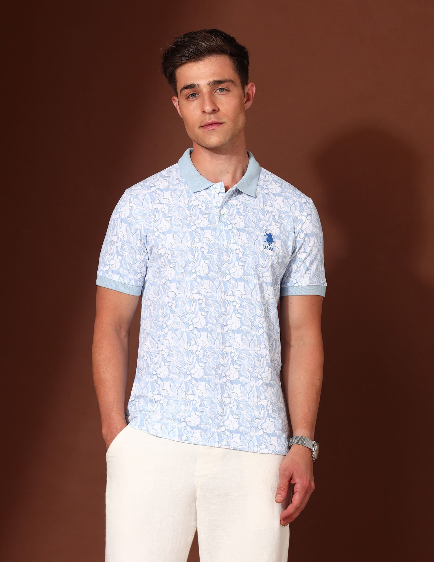Floral Printed Working Holiday Polo Shirt Light Blue - U.S. Polo Assn. India | Large