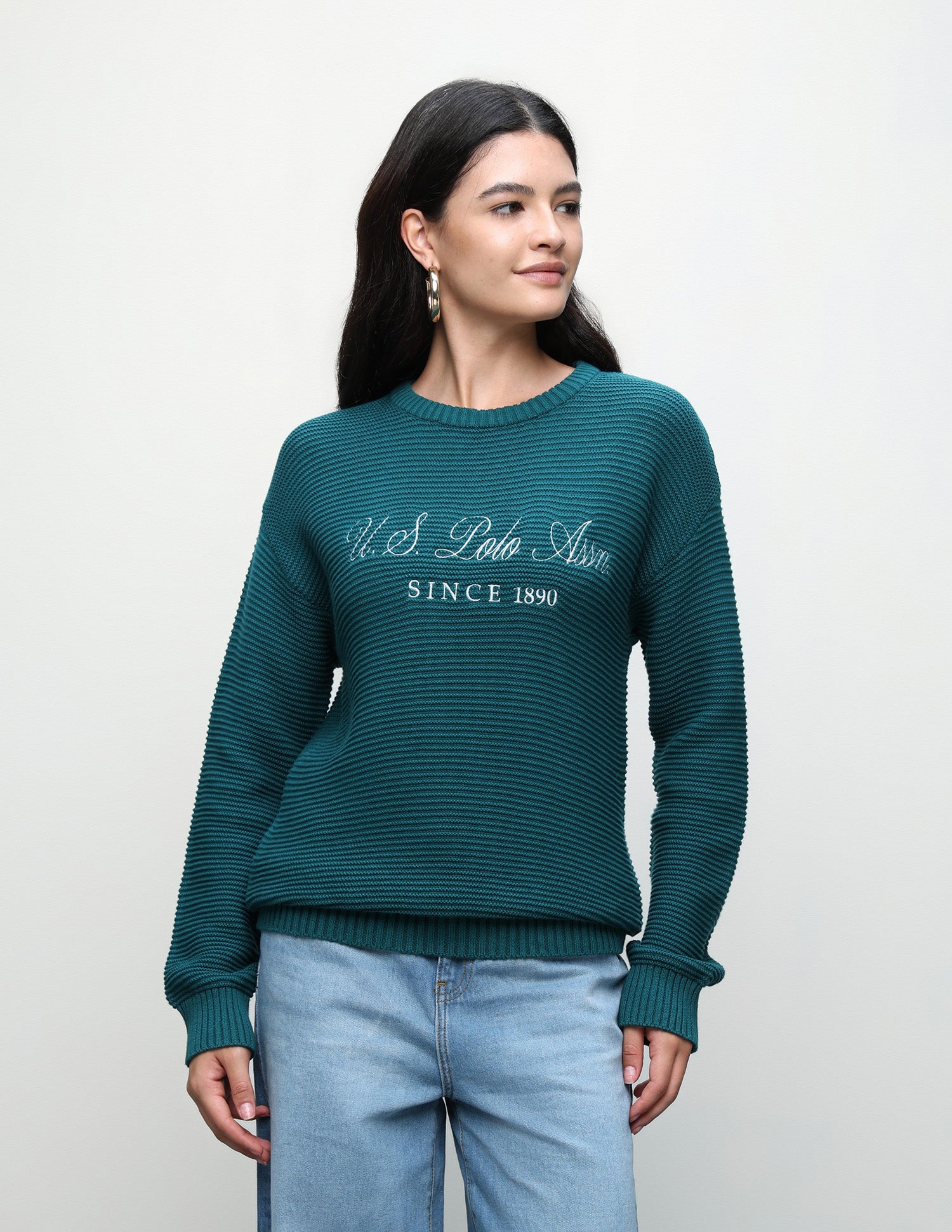 Brand Embroidered Regular Fit Sweater Teal - U.S. Polo Assn. India | Large