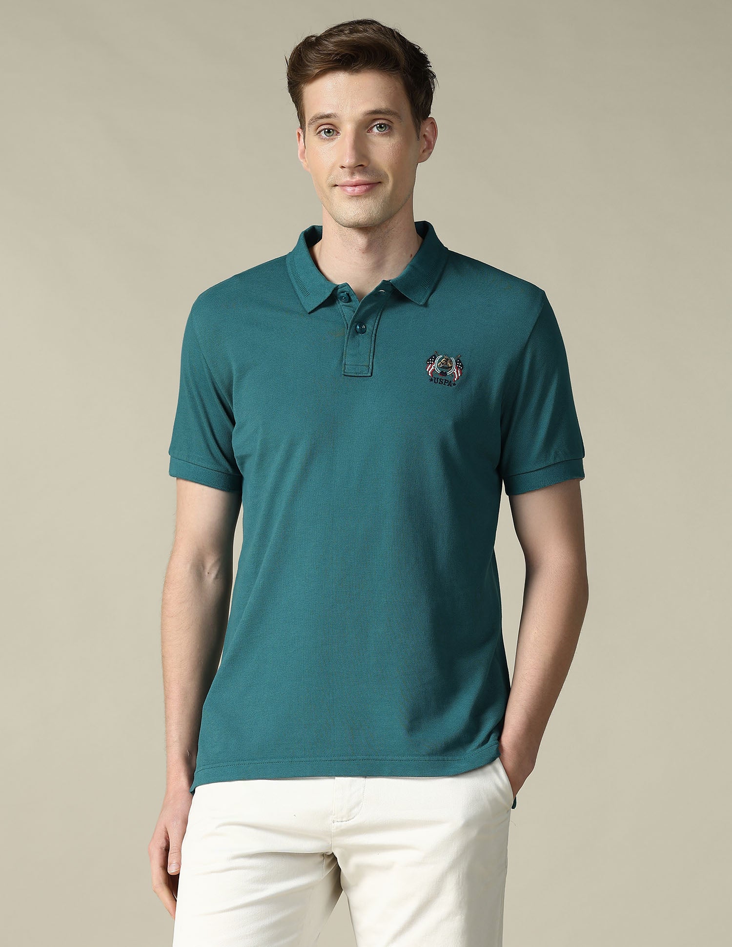 Textured Slim Fit Polo Shirt Teal - U.S. Polo Assn. India | Large