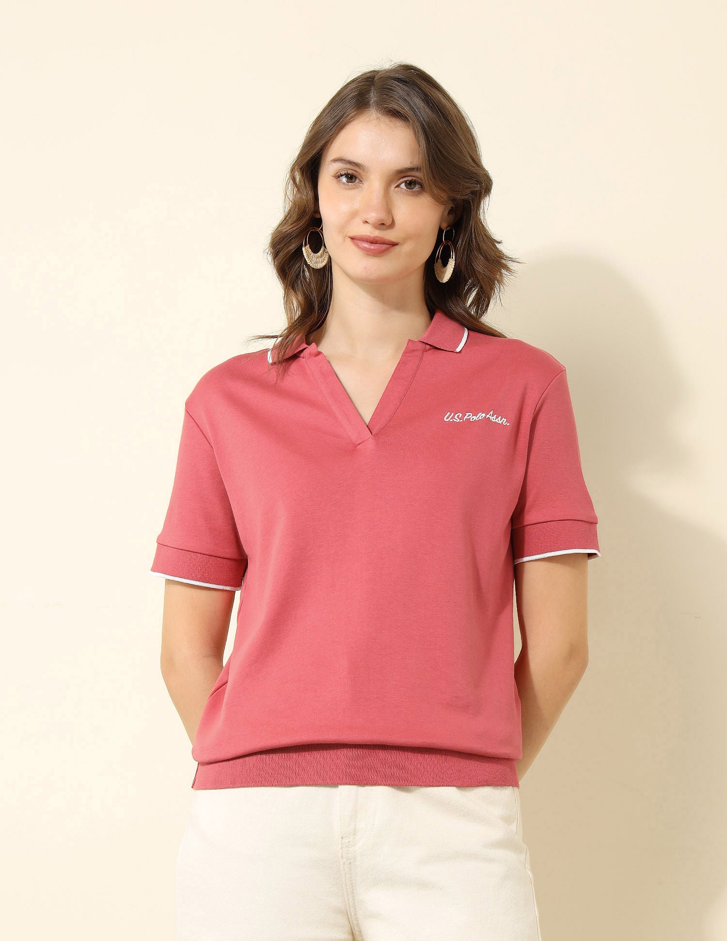 Boxy Fit Solid Polo Shirt Pink - U.S. POLO ASSN. | Large