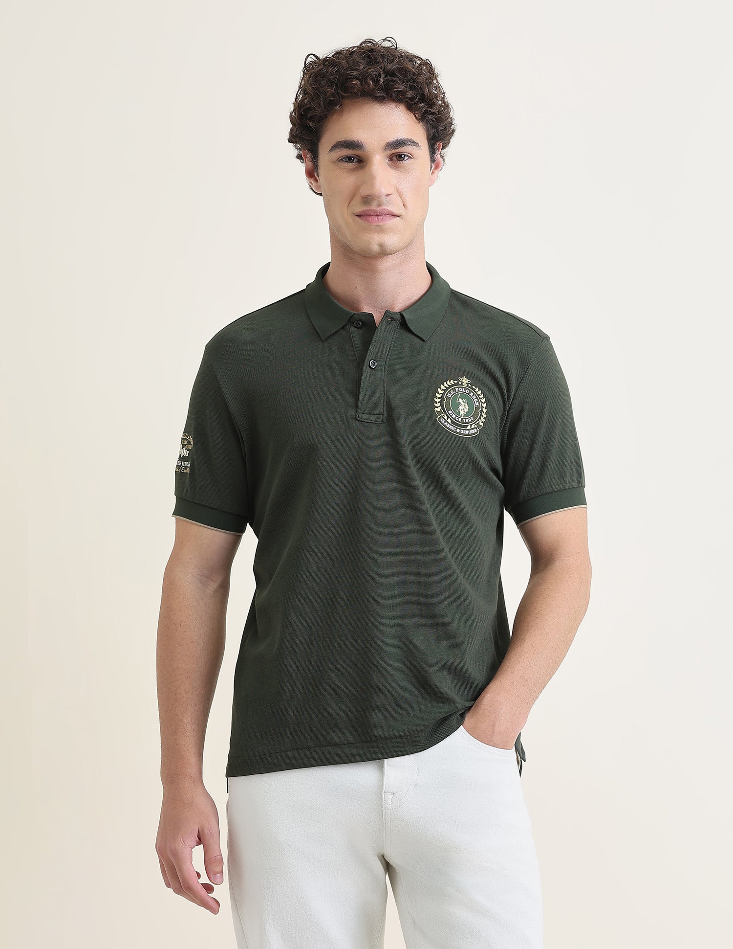 Solid Slim Fit Polo Shirt Green - U.S. Polo Assn. India | Large