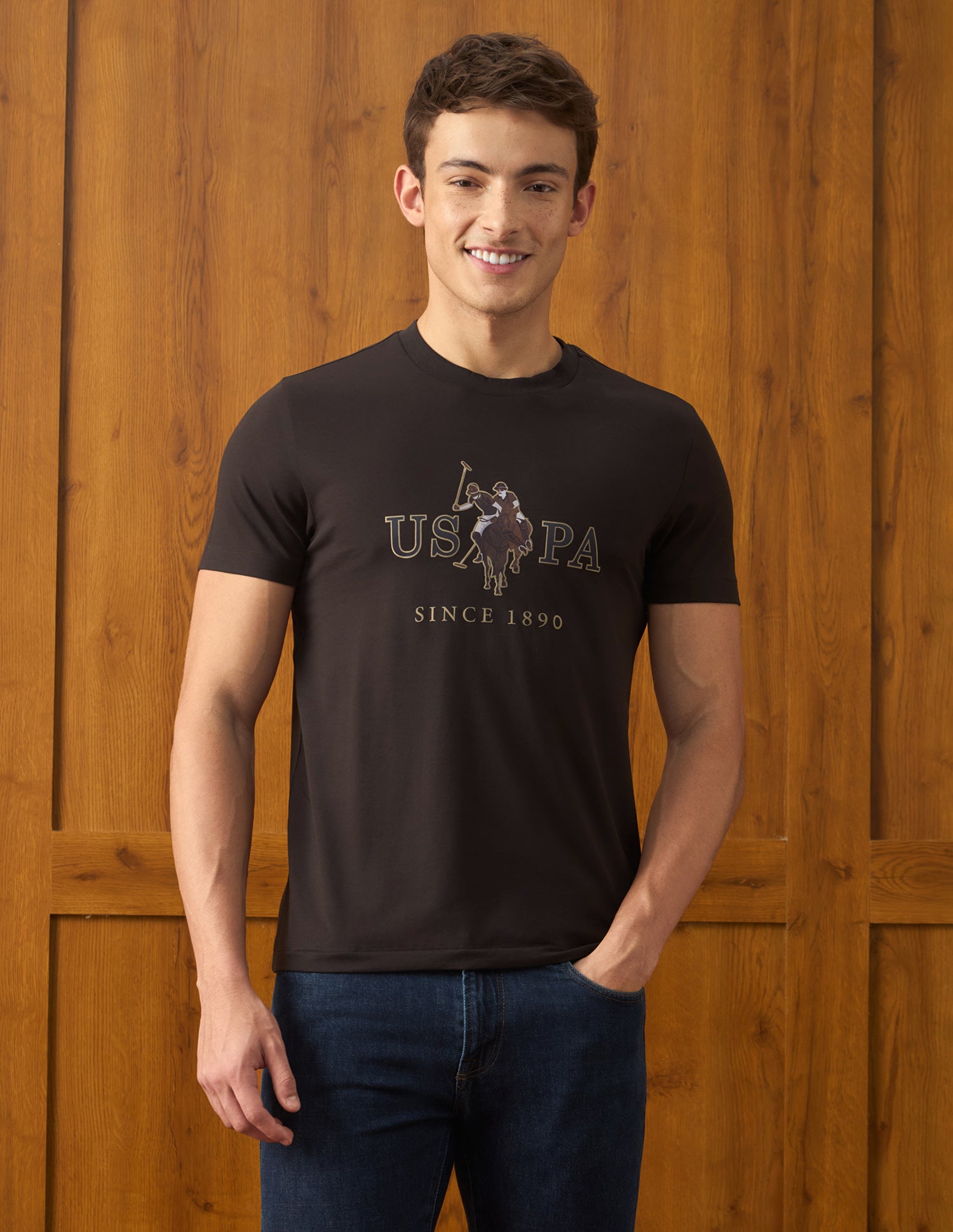 Brand Printed Slim Fit T-Shirt Dark Brown - U.S. Polo Assn. India | Large