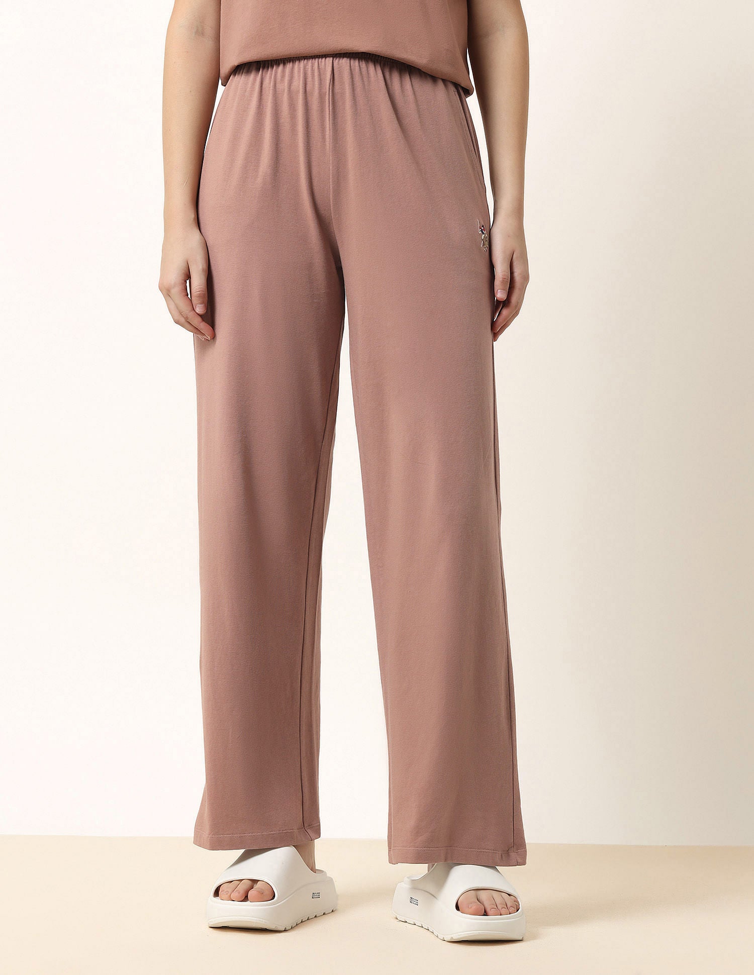 High-Rise Wide Leg Lounge Pants Beige - U.S. POLO ASSN. | Large