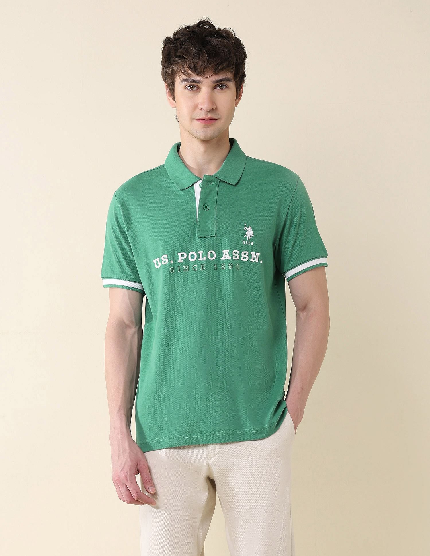 Slim Fit Brand Embroidered Polo Shirt Green - U.S. POLO ASSN. | Large