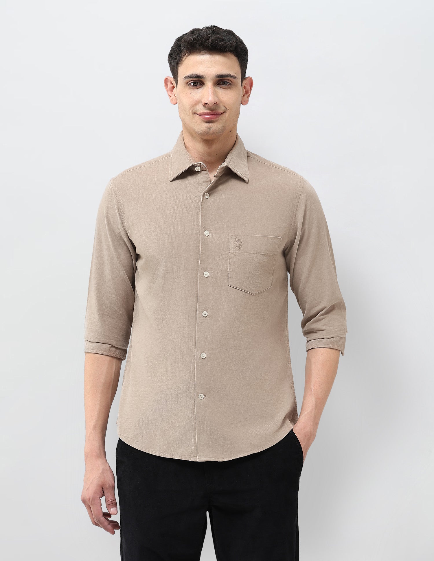Corduroy Tailored Fit Shirt Beige - U.S. POLO ASSN. | Large