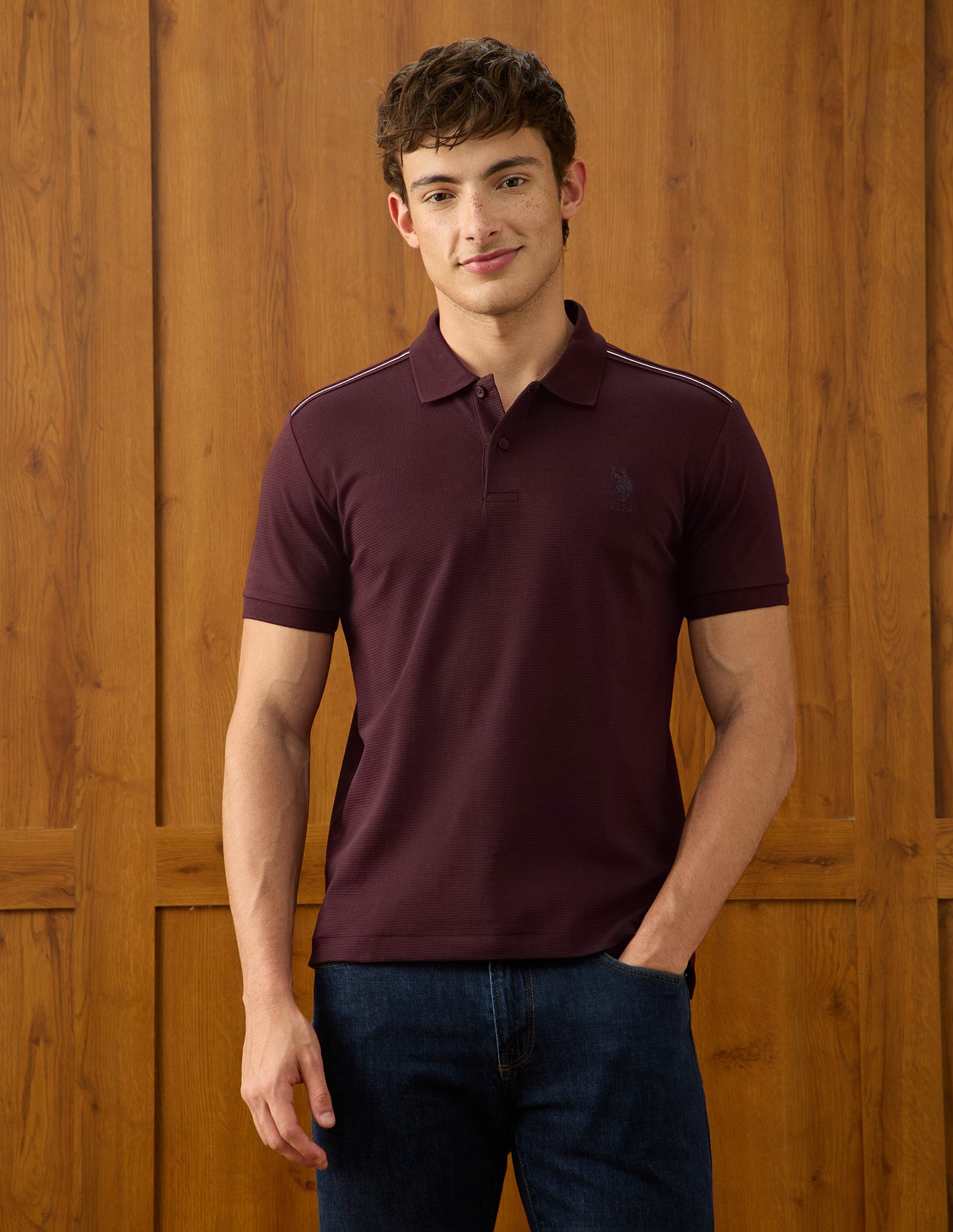 Solid Slim Fit Polo Shirt Wine - U.S. Polo Assn. India | Large