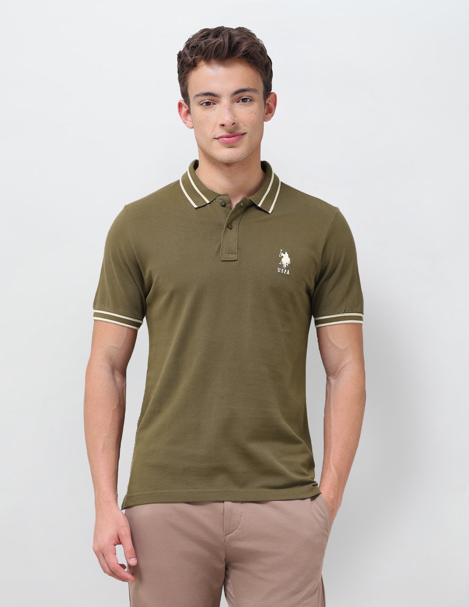 Solid Regular Fit Polo Shirt Dark Olive - U.S. Polo Assn. India | Large