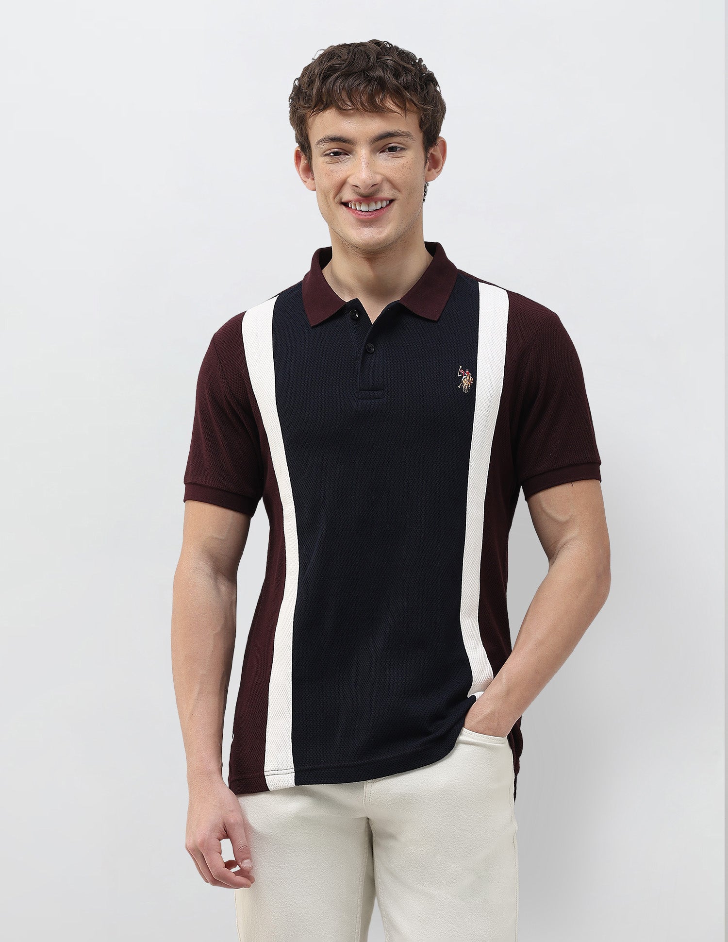 Colourblocked Muscle Fit Polo Shirt Maroon - U.S. Polo Assn. India | Large
