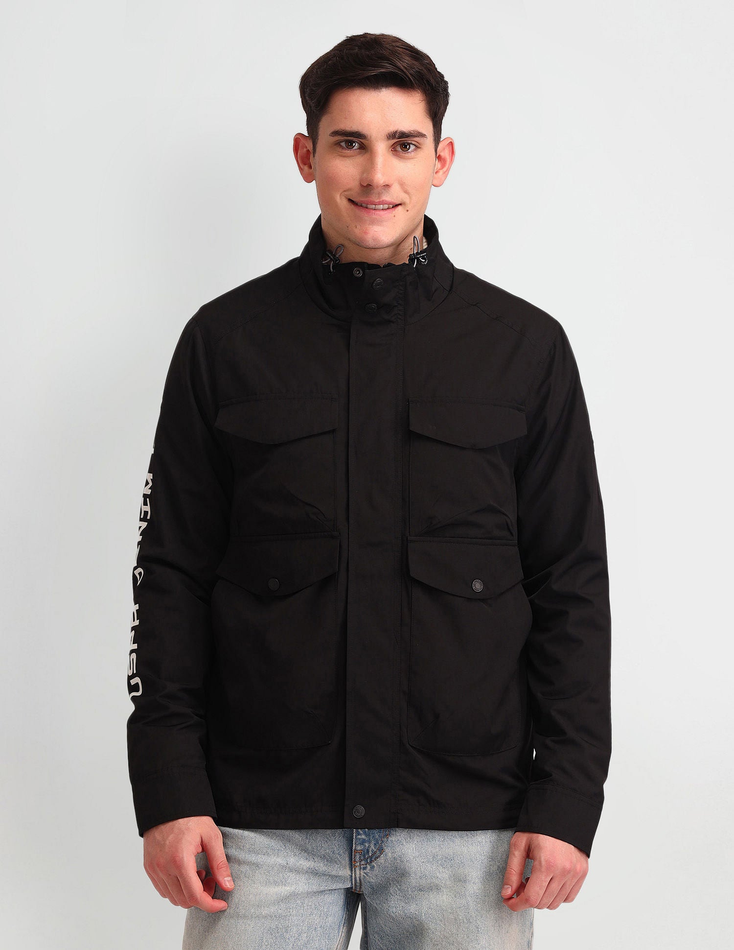 Regular Fit Solid Casual Jacket Black - U.S. Polo Assn. India | Large