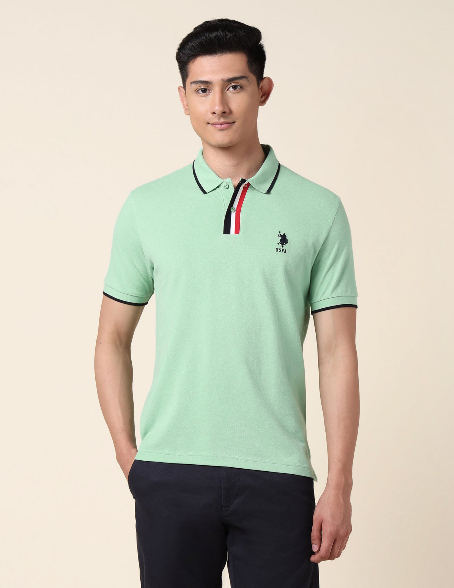 Solid Slim Fit Polo Shirt Green - U.S. Polo Assn. India | Large