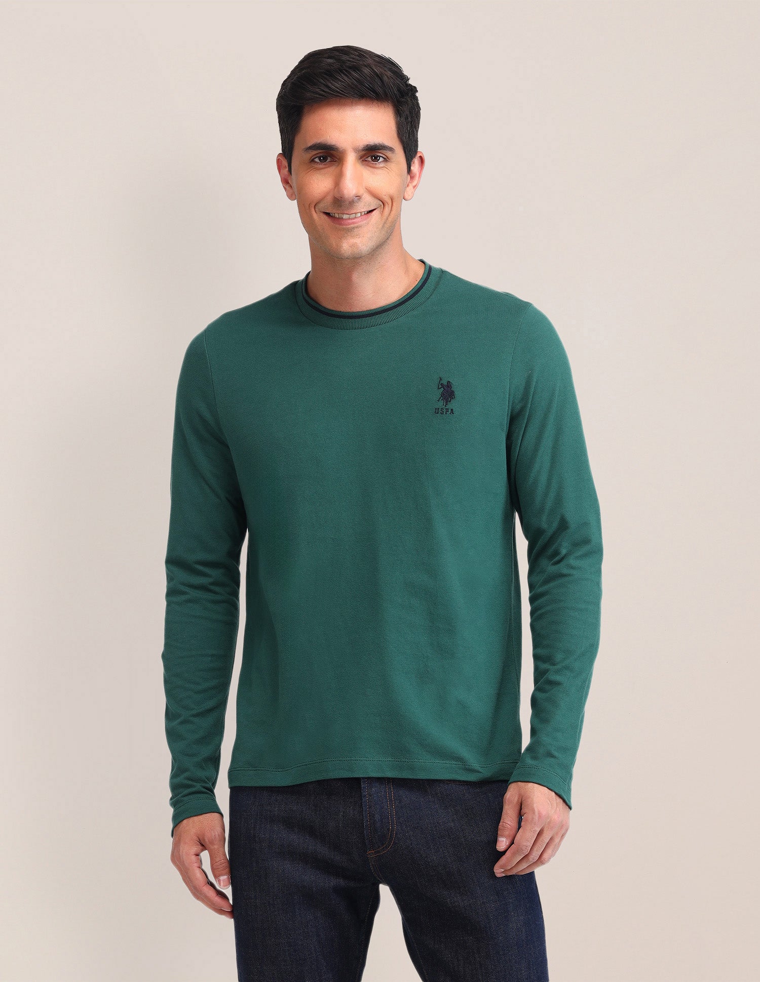 Solid Pattern Slim Fit T-Shirt Green - U.S. Polo Assn. India | Large