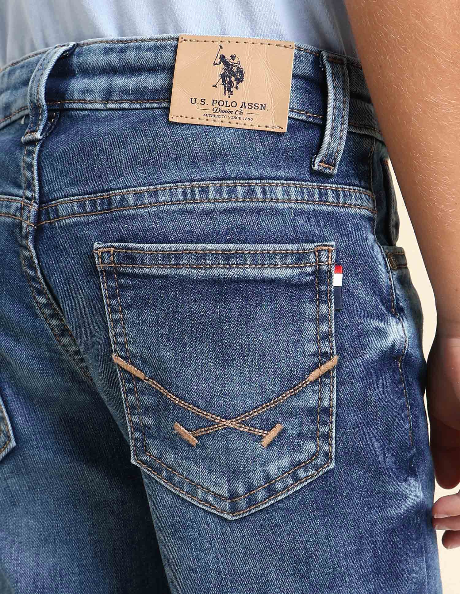 Boys Solid Regular Fit Denim Shorts Mid Wash - U.S. POLO ASSN. | Large