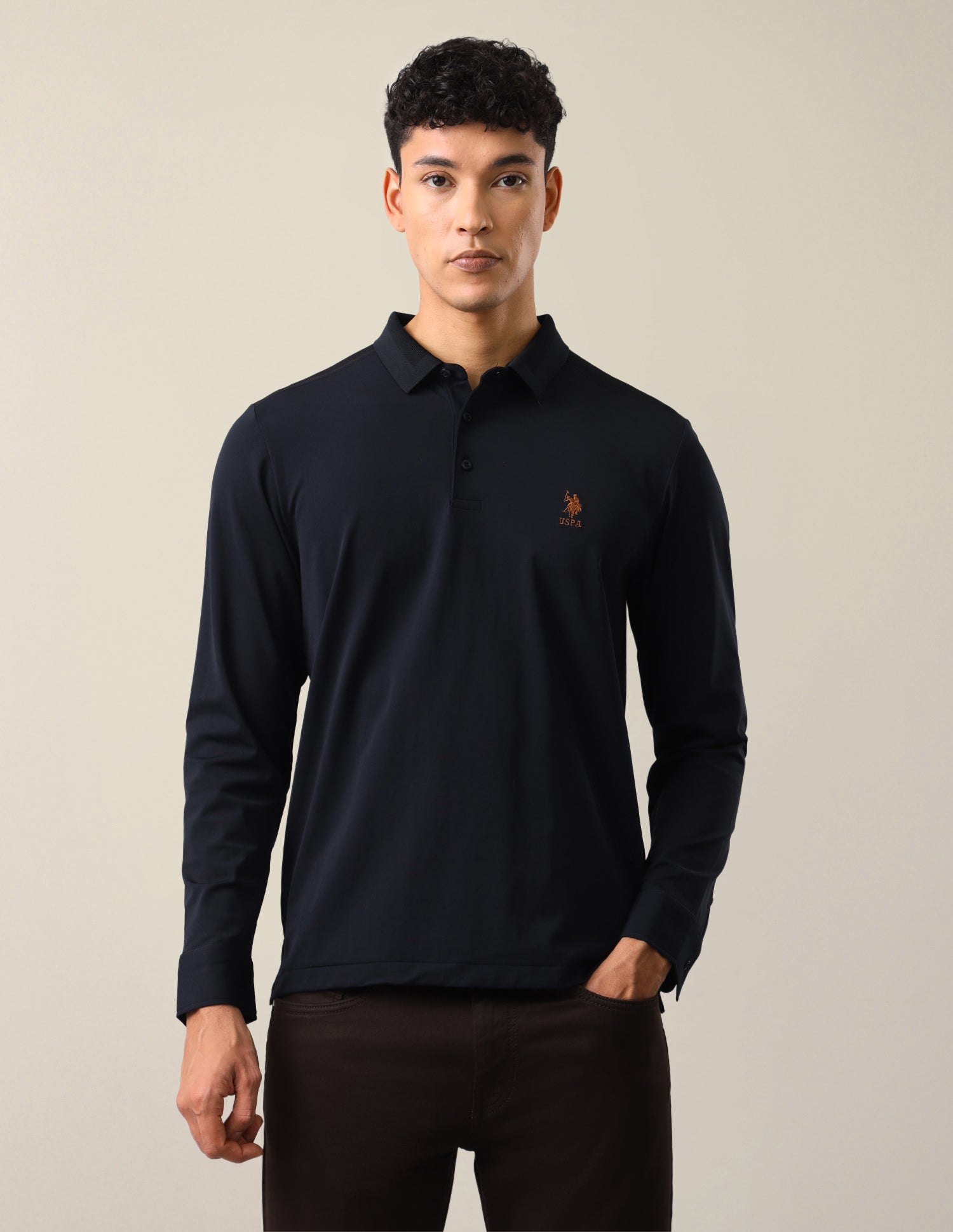 Solid Slim Fit Polo Shirt Navy - U.S. Polo Assn. India | Large
