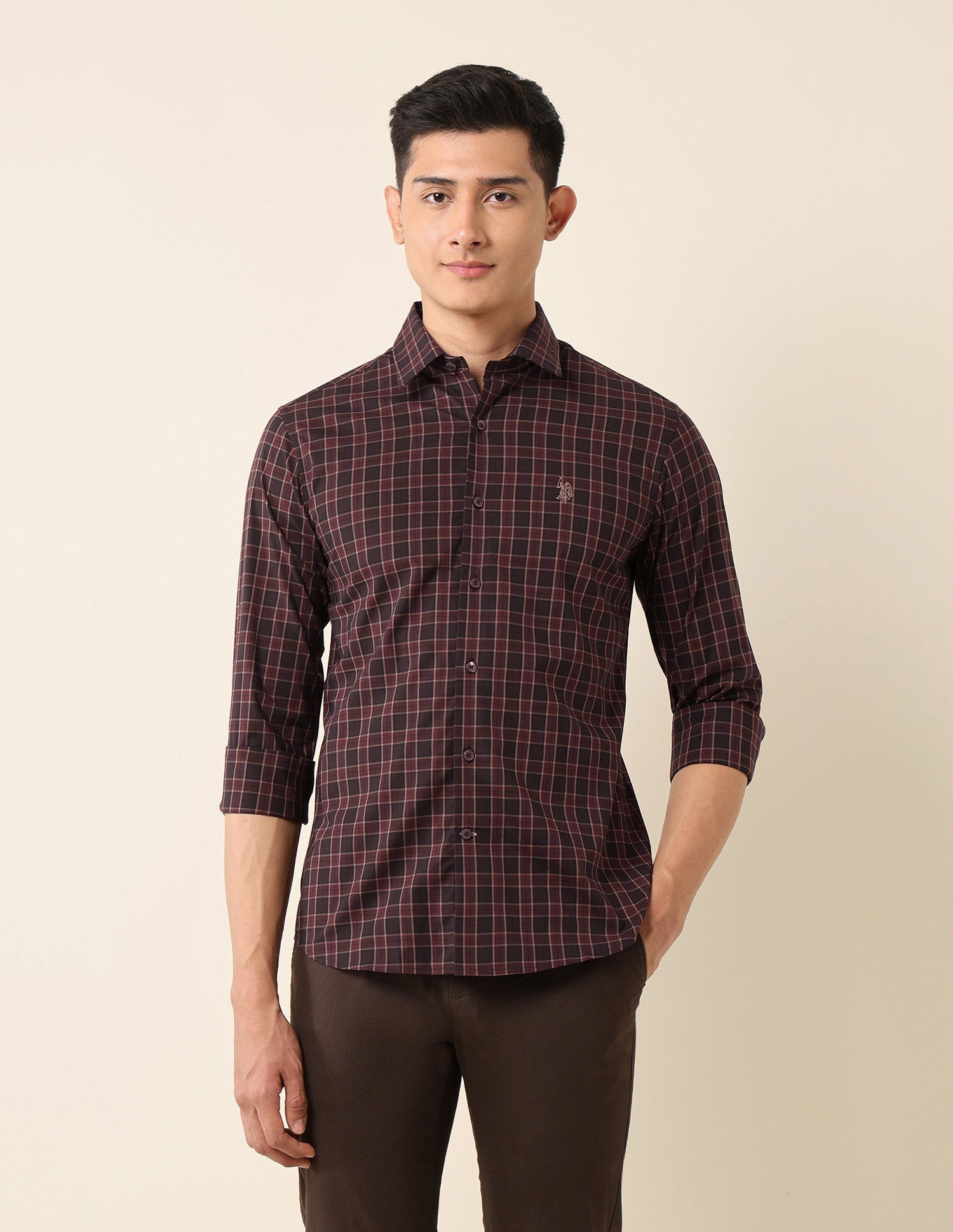 Tailored Fit Tartan Checked Shirt Burgundy - U.S. Polo Assn. India | Large