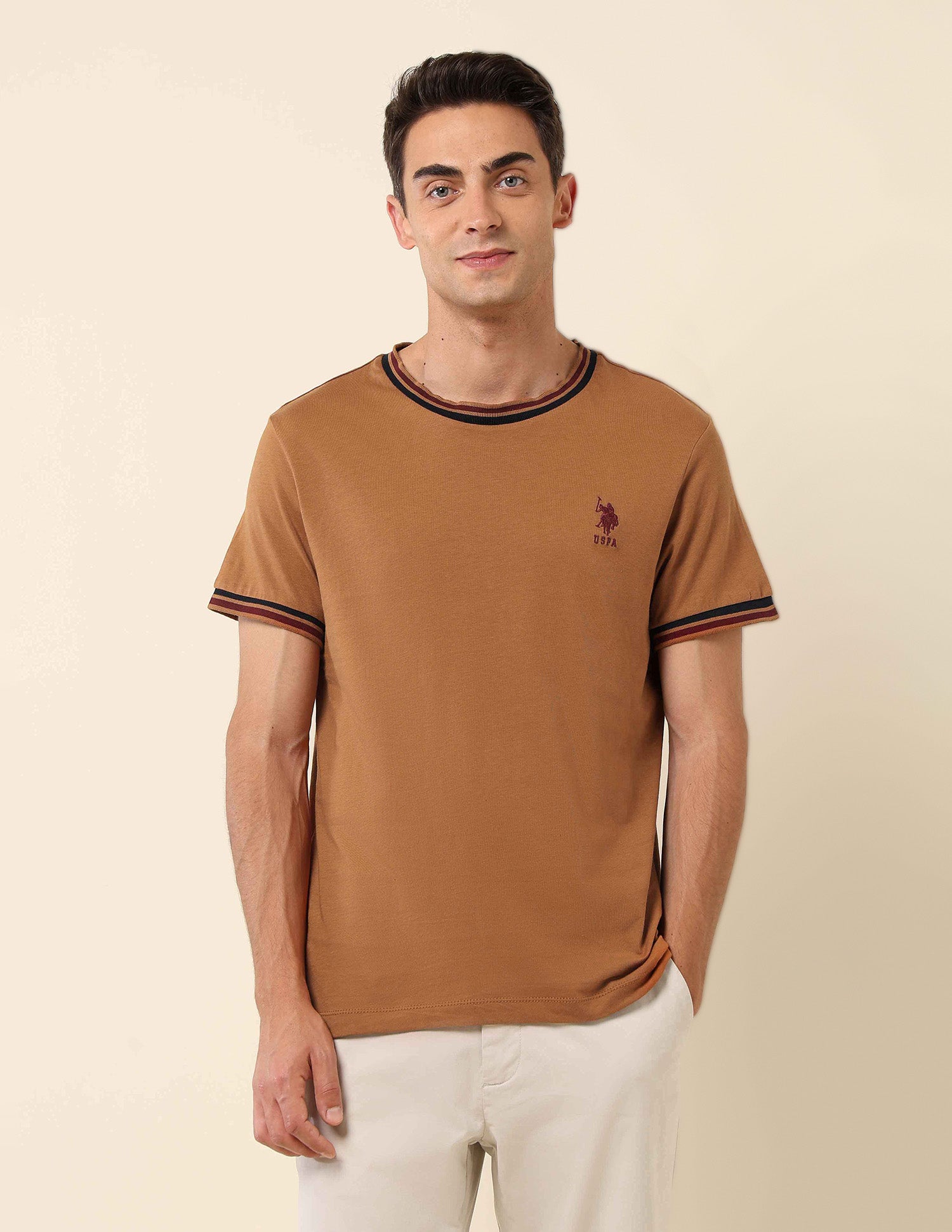 Pure Cotton Slim Fit T- Shirt Brown - U.S. Polo Assn. India | Large