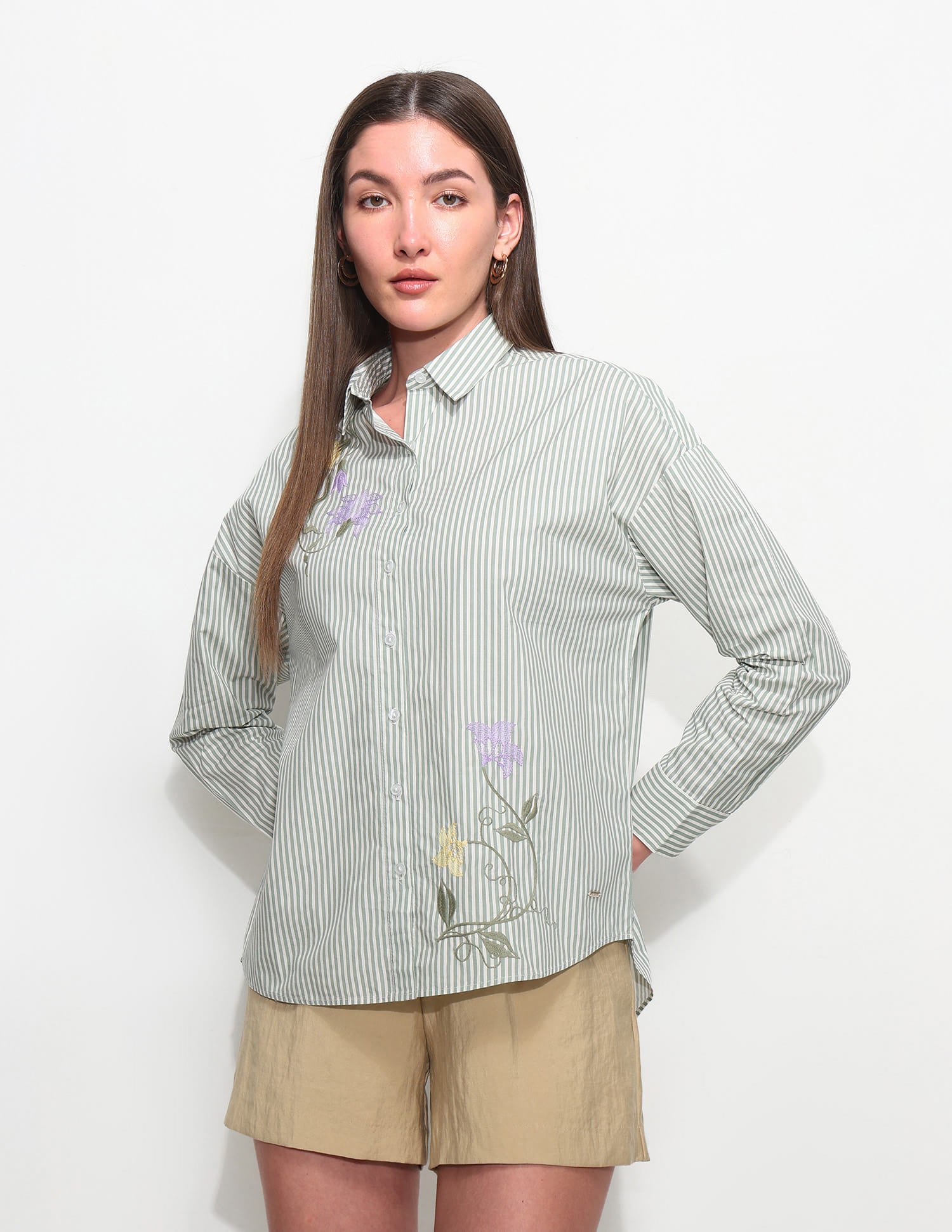 Relaxed Striped Shirt With Embroidery Green - U.S. Polo Assn. India | Large