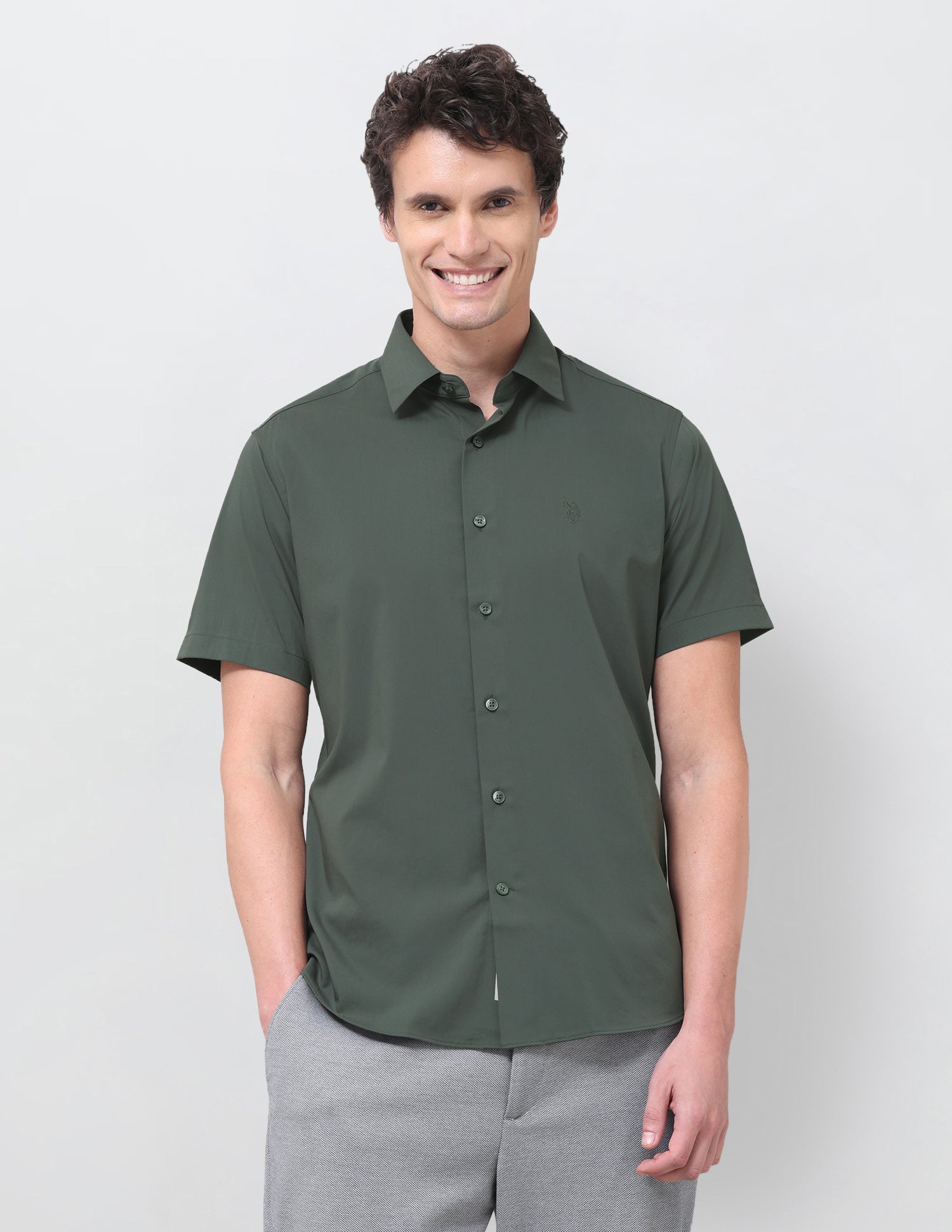 Solid Regular Fit Shirt Dark Green - U.S. Polo Assn. India | Large