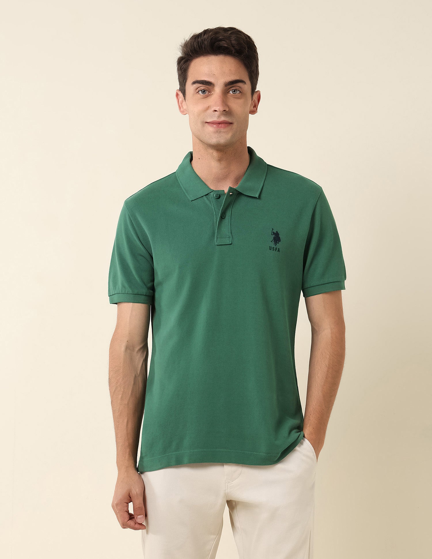 Slim Fit Pure Cotton Polo Shirt Dark Green - U.S. Polo Assn. India | Large
