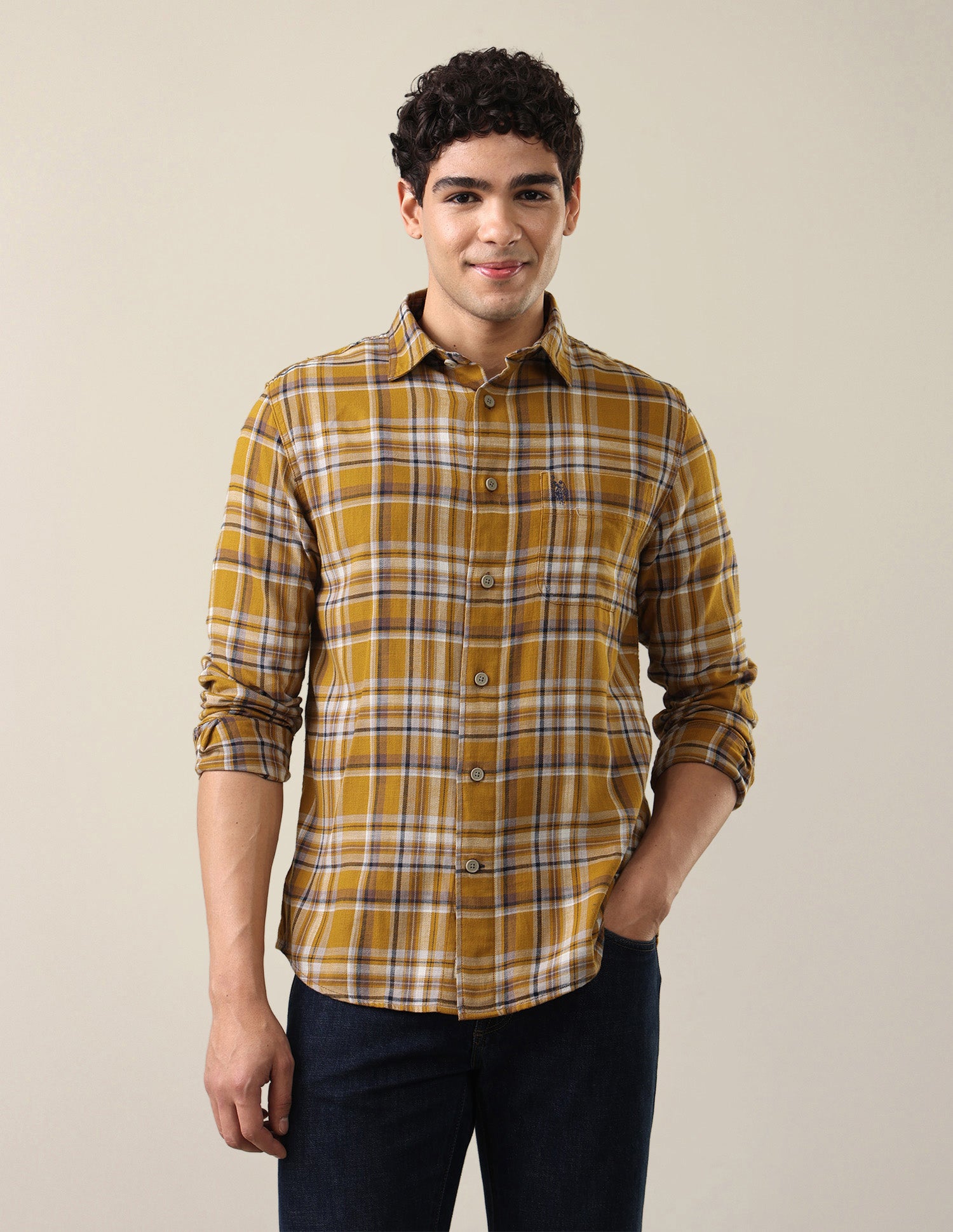 Twill Plaid Checked Shirt Mustard - U.S. Polo Assn. India | Large