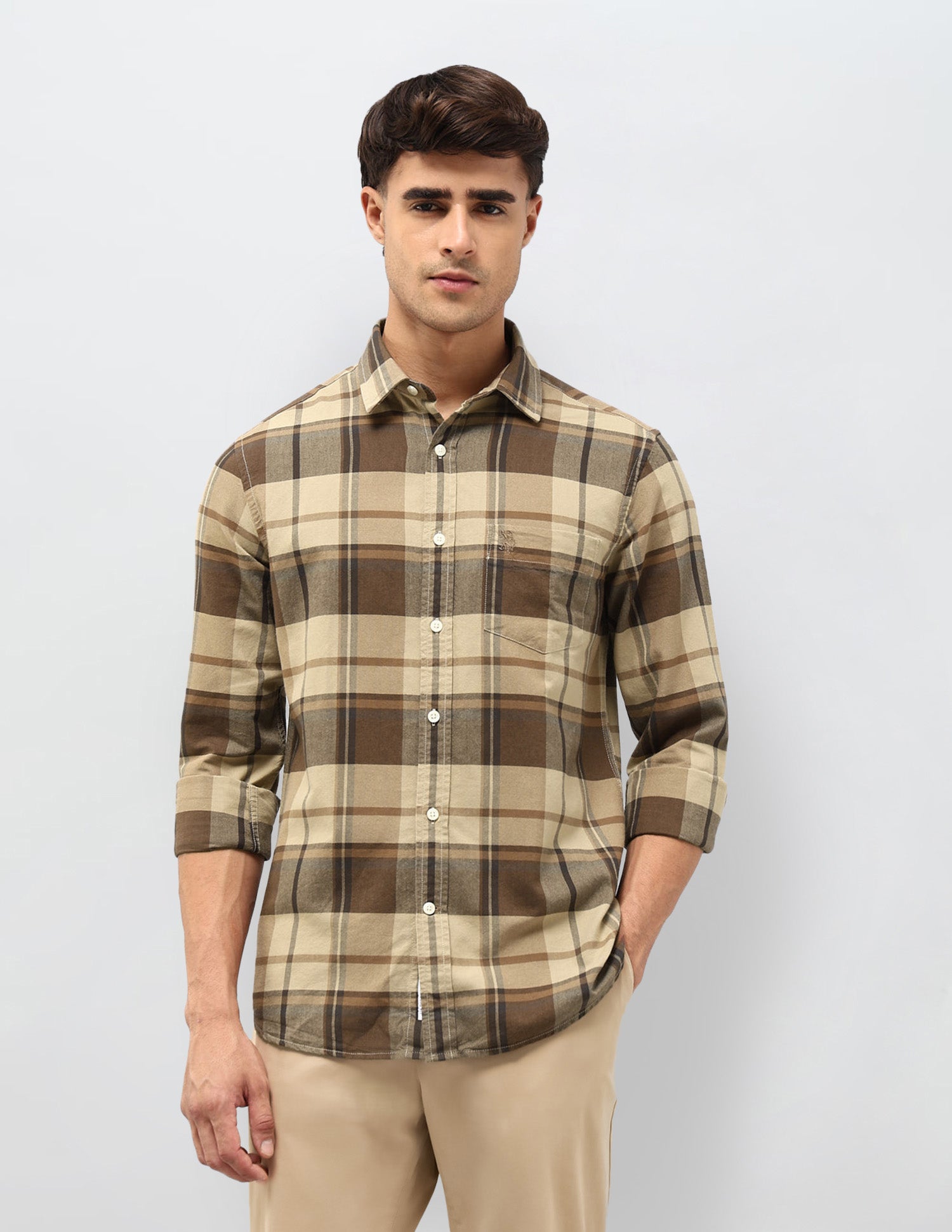 Tailored Fit Tartan Checked Shirt Light Brown - U.S. POLO ASSN. | Large