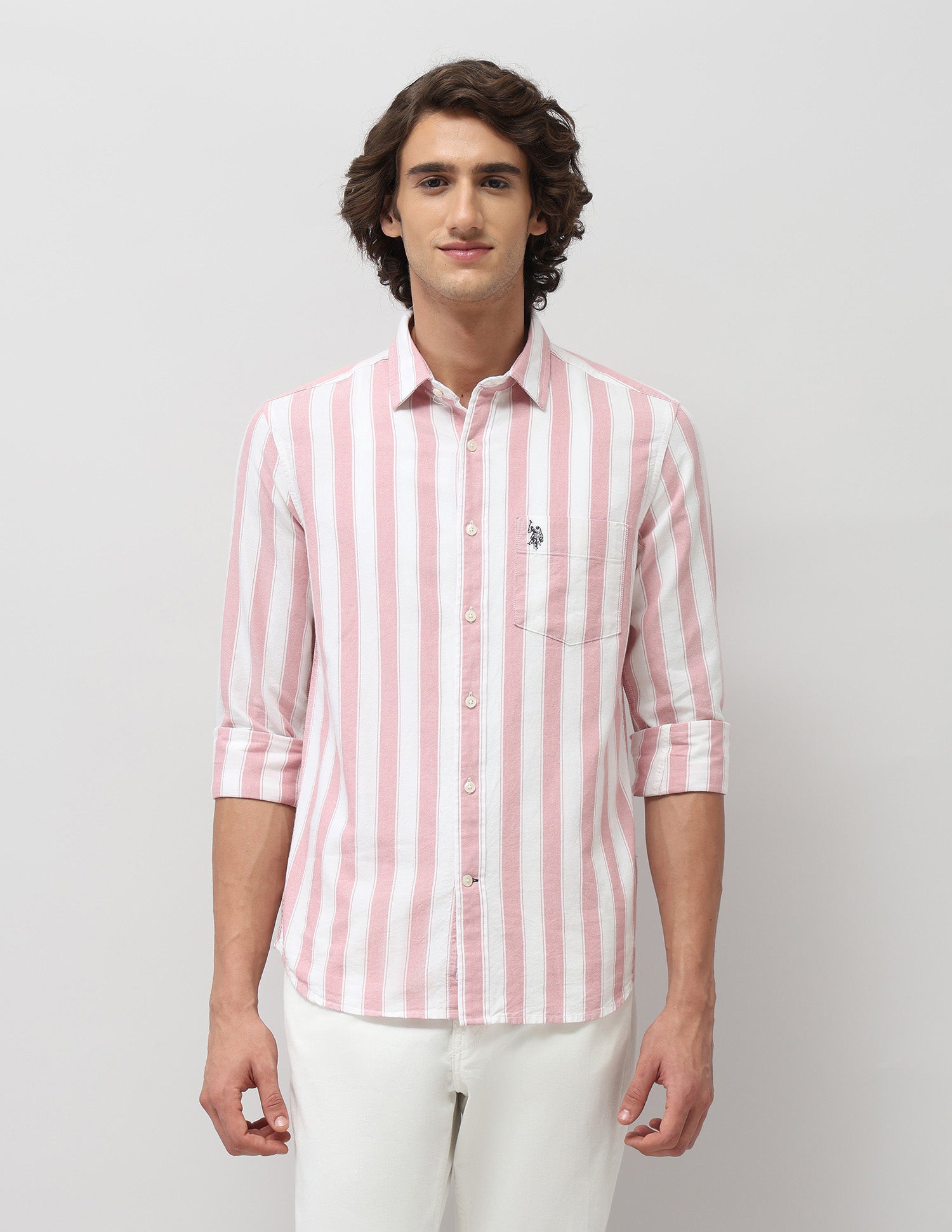 Vertical Striped Tailored Fit Shirt Orange - U.S. Polo Assn. India | Large