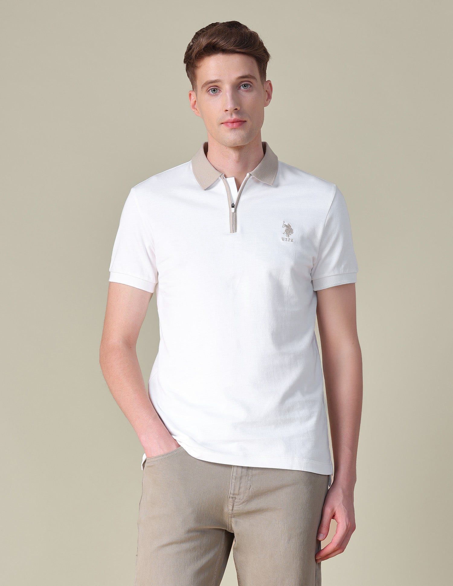 Solid Slim Fit Polo Shirt Ivory - U.S. POLO ASSN. | Large