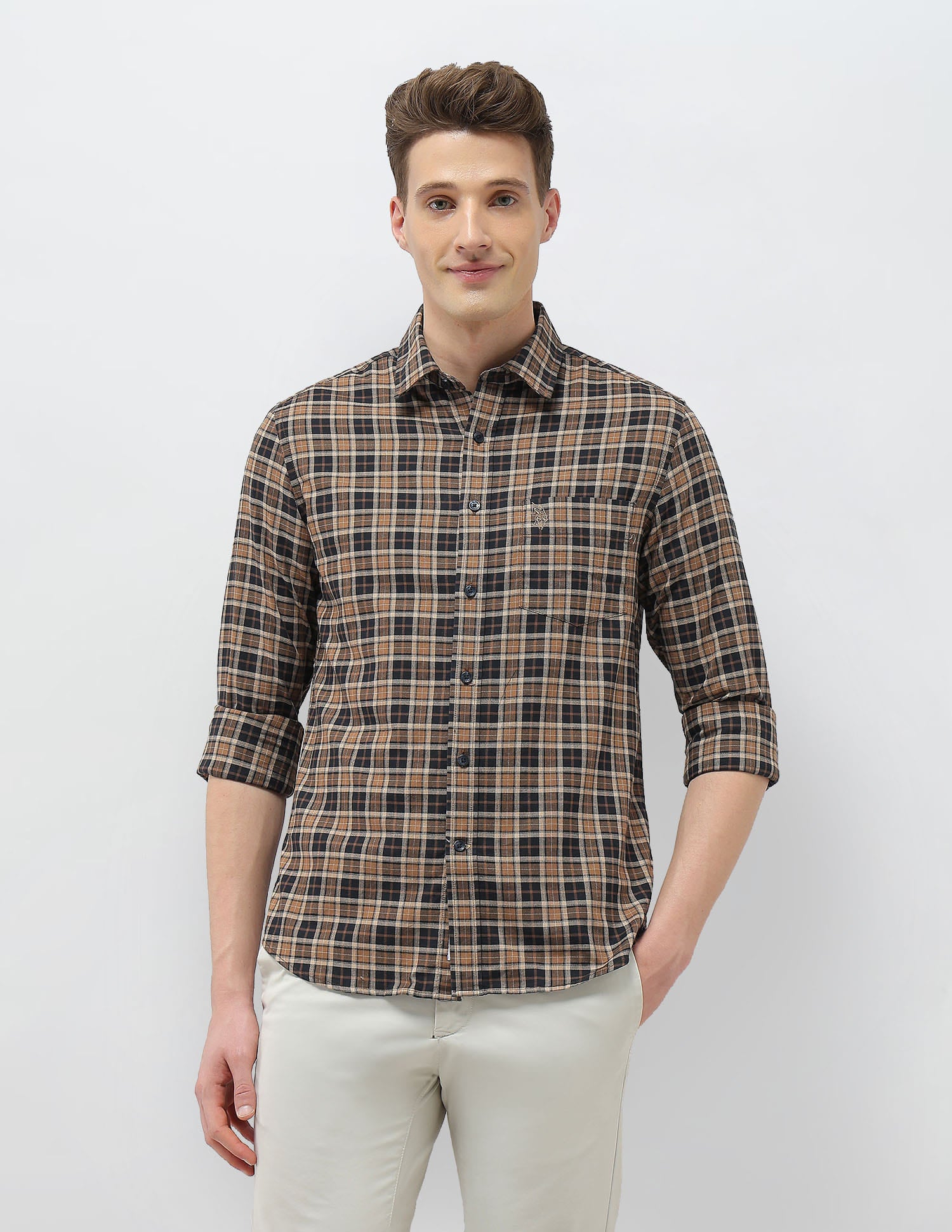 Plaid Checked Sotogrande Shirt Brown - U.S. Polo Assn. India | Large