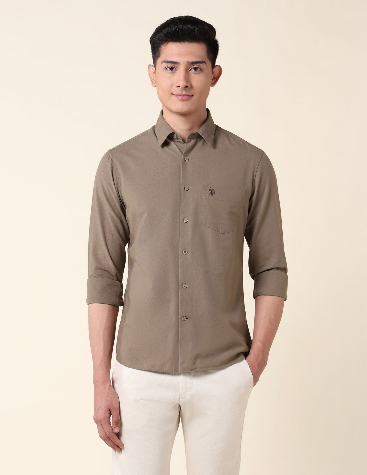 Tailored Fit Twill Shirt Brown - U.S. Polo Assn. India | Large