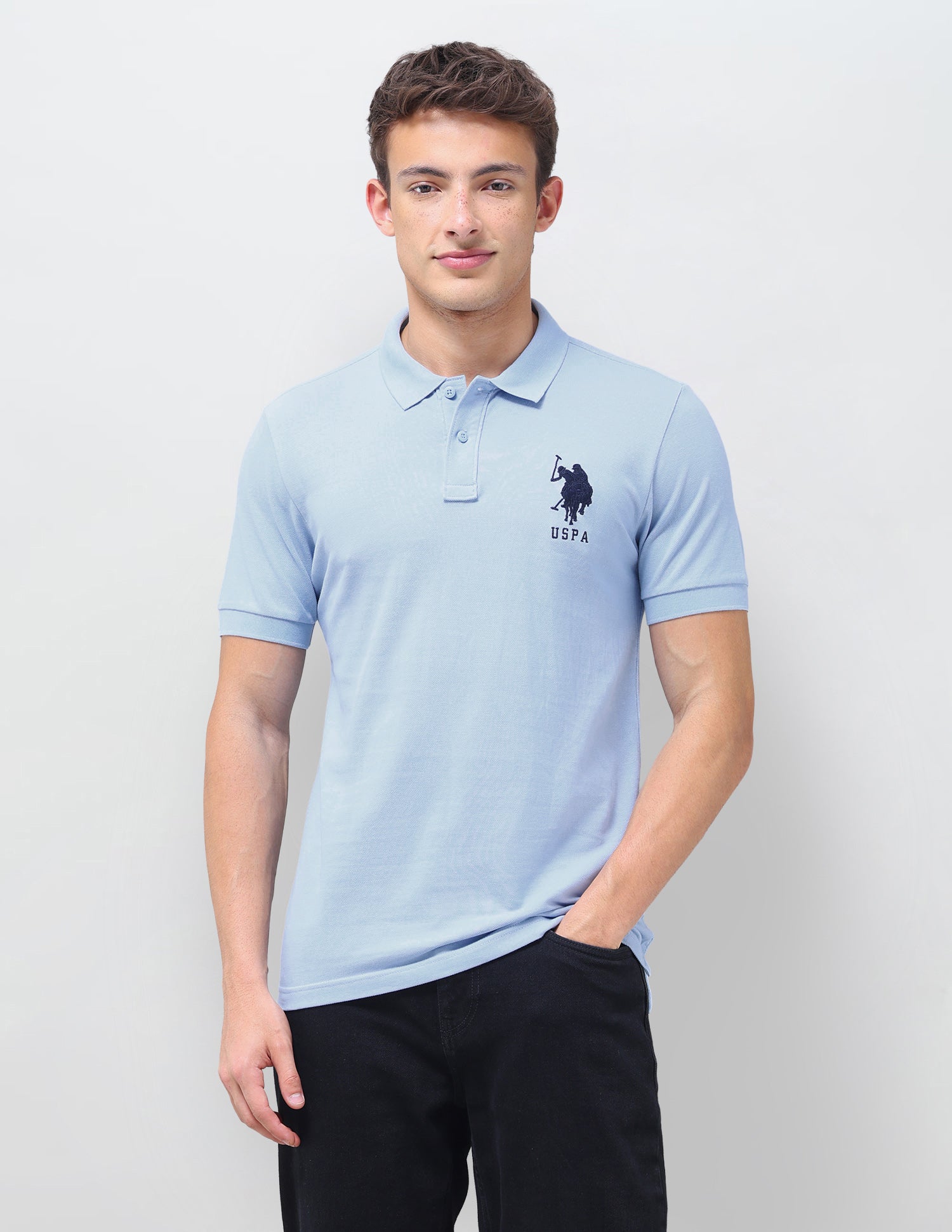 Solid Regular Fit Polo Shirt Light Blue - U.S. Polo Assn. India | Large
