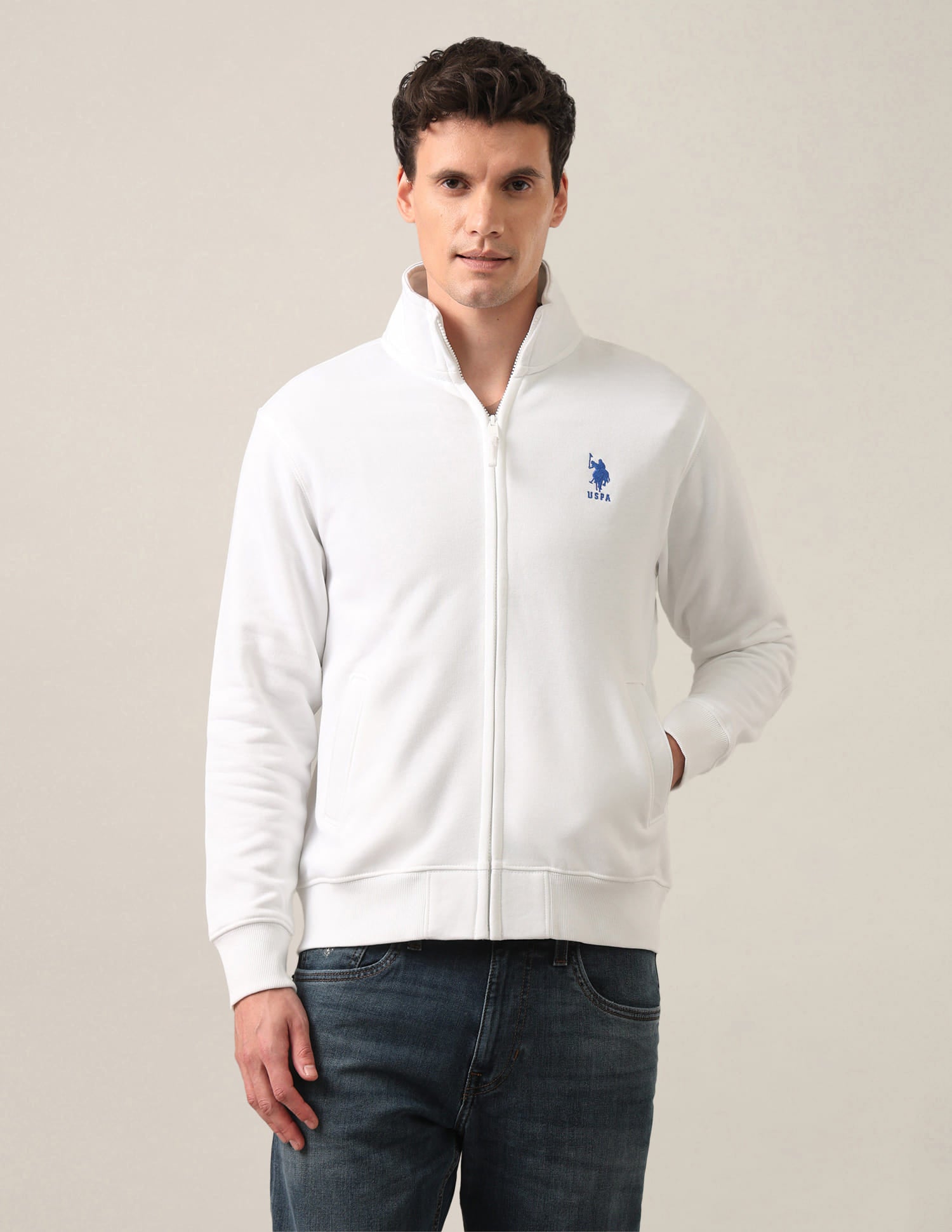 High Neck Solid Sweatshirt White - U.S. Polo Assn. India | Large