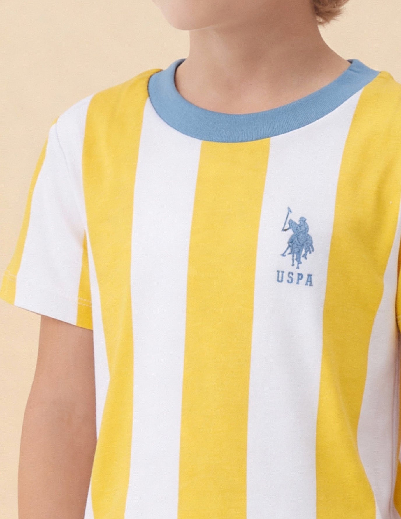 Boys Vertical Striped Regular Fit T-Shirt Yellow - U.S. Polo Assn. India | Large