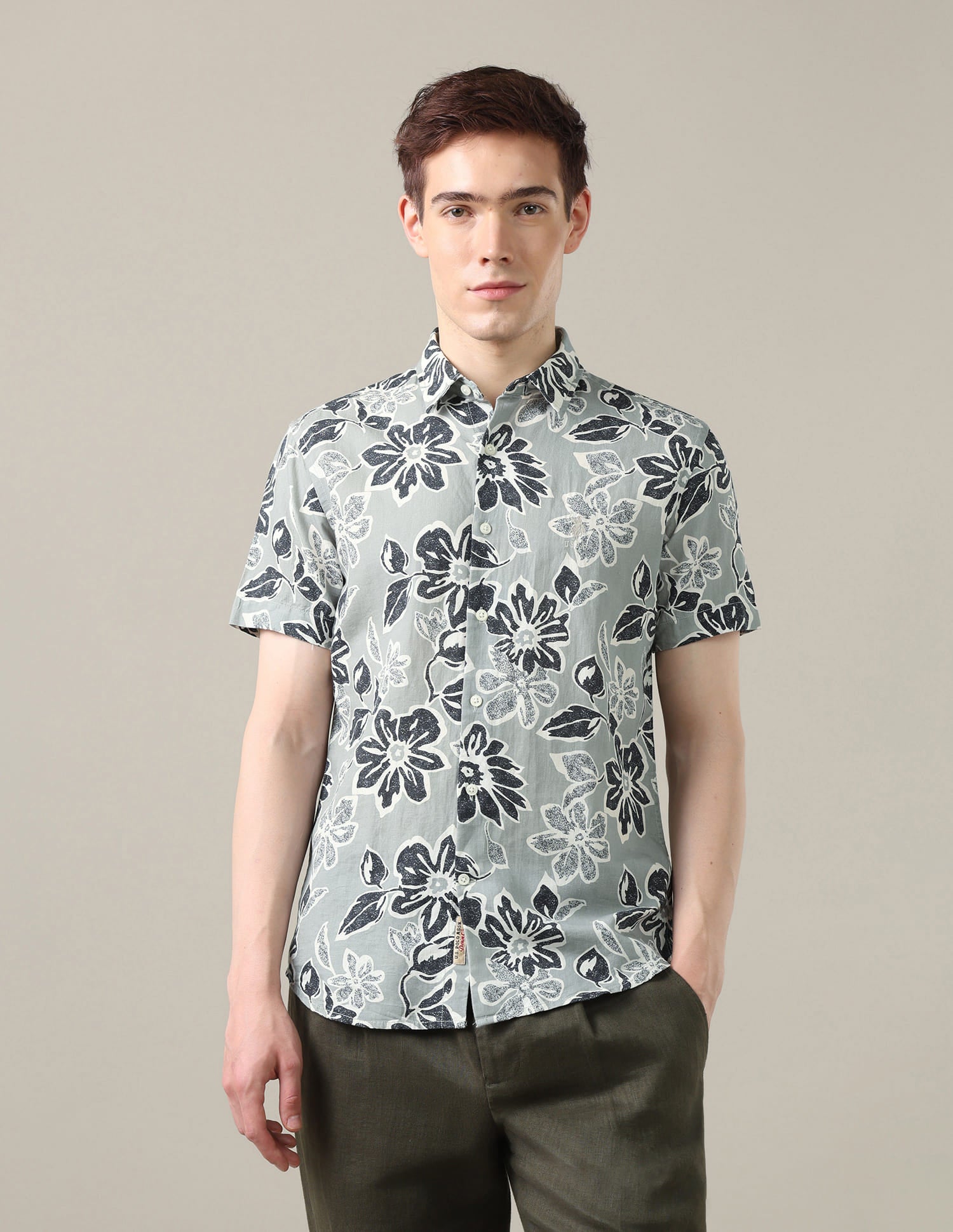 Floral Printed Regular Fit Shirt Green - U.S. Polo Assn. India | Large