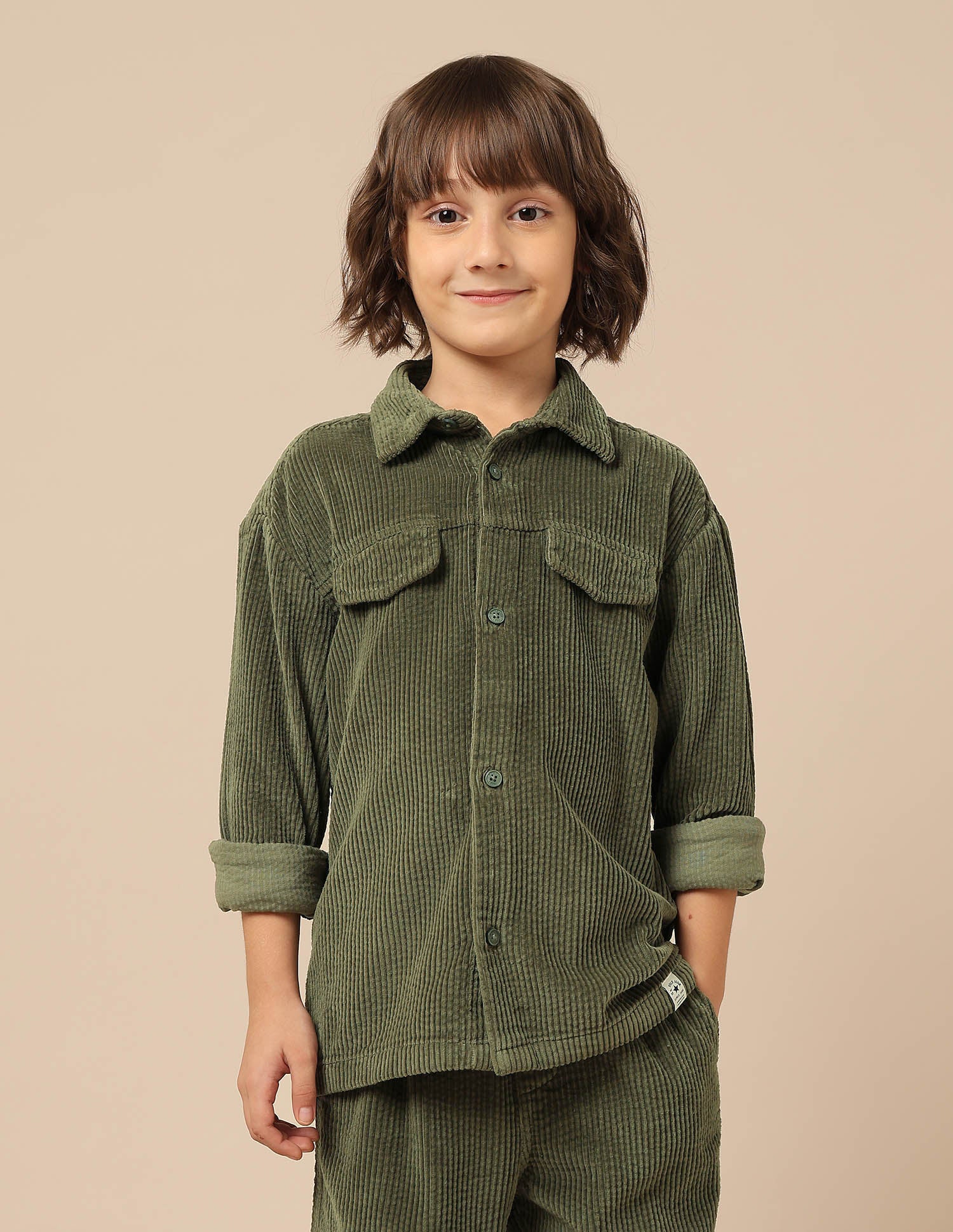 Boys Corduroy Regular Fit Shacket Olive - U.S. POLO ASSN. | Large