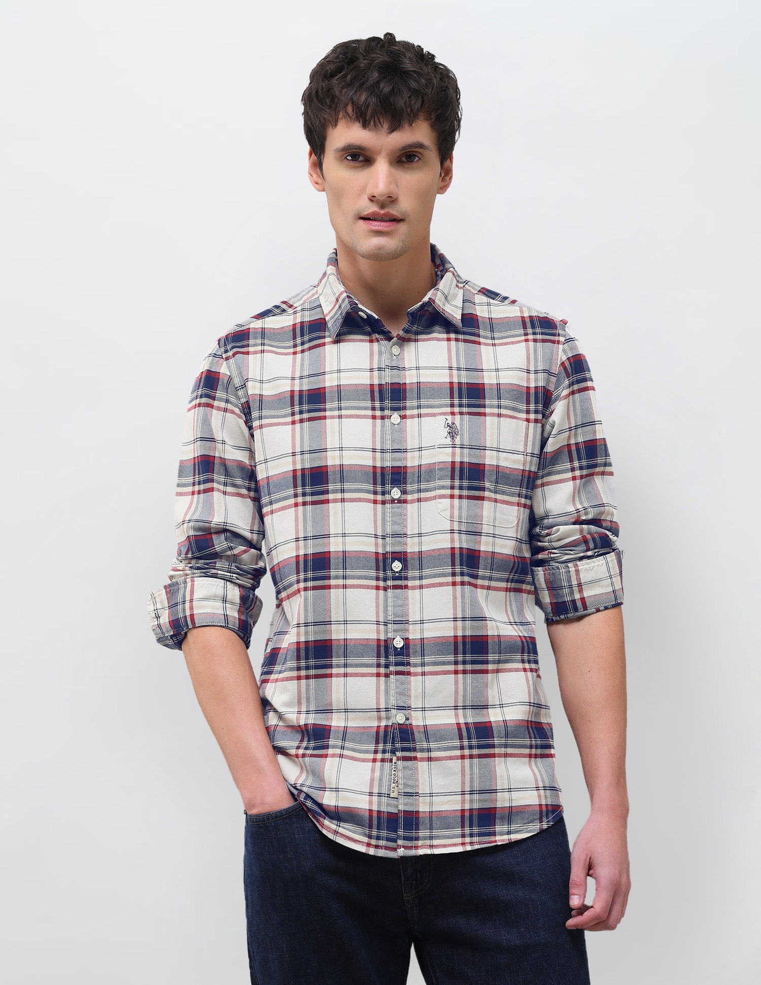 Twill Plaid Checked Shirt Ivory - U.S. Polo Assn. India | Large