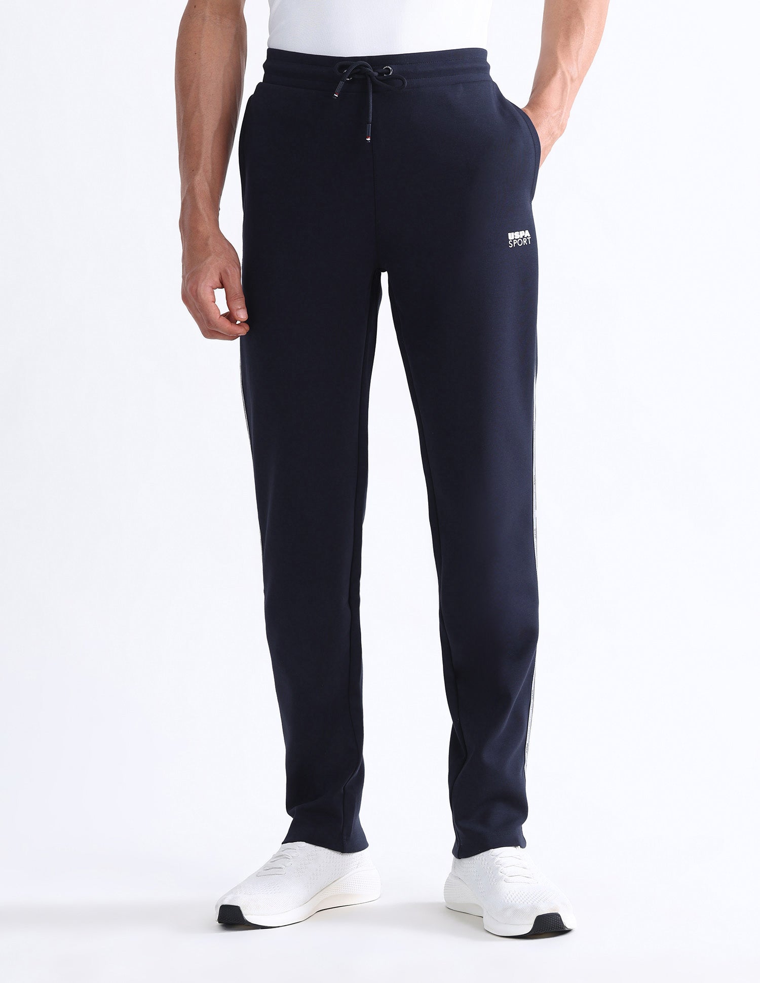 Mid Rise Solid Active Track Pants Navy - U.S. Polo Assn. India | Large