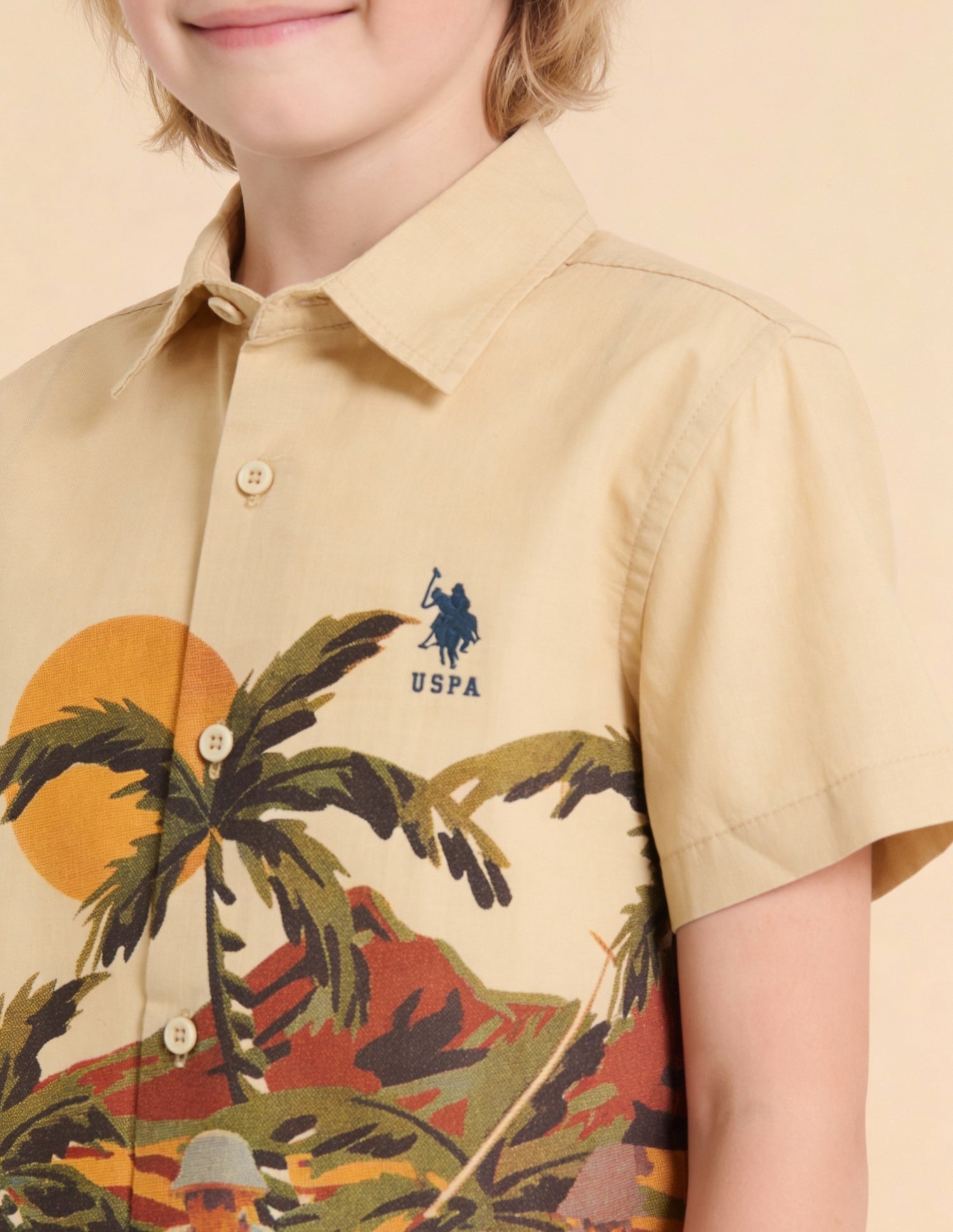 Graphic Brand Printed Regular Fit Shirt Beige - U.S. Polo Assn. India | Large