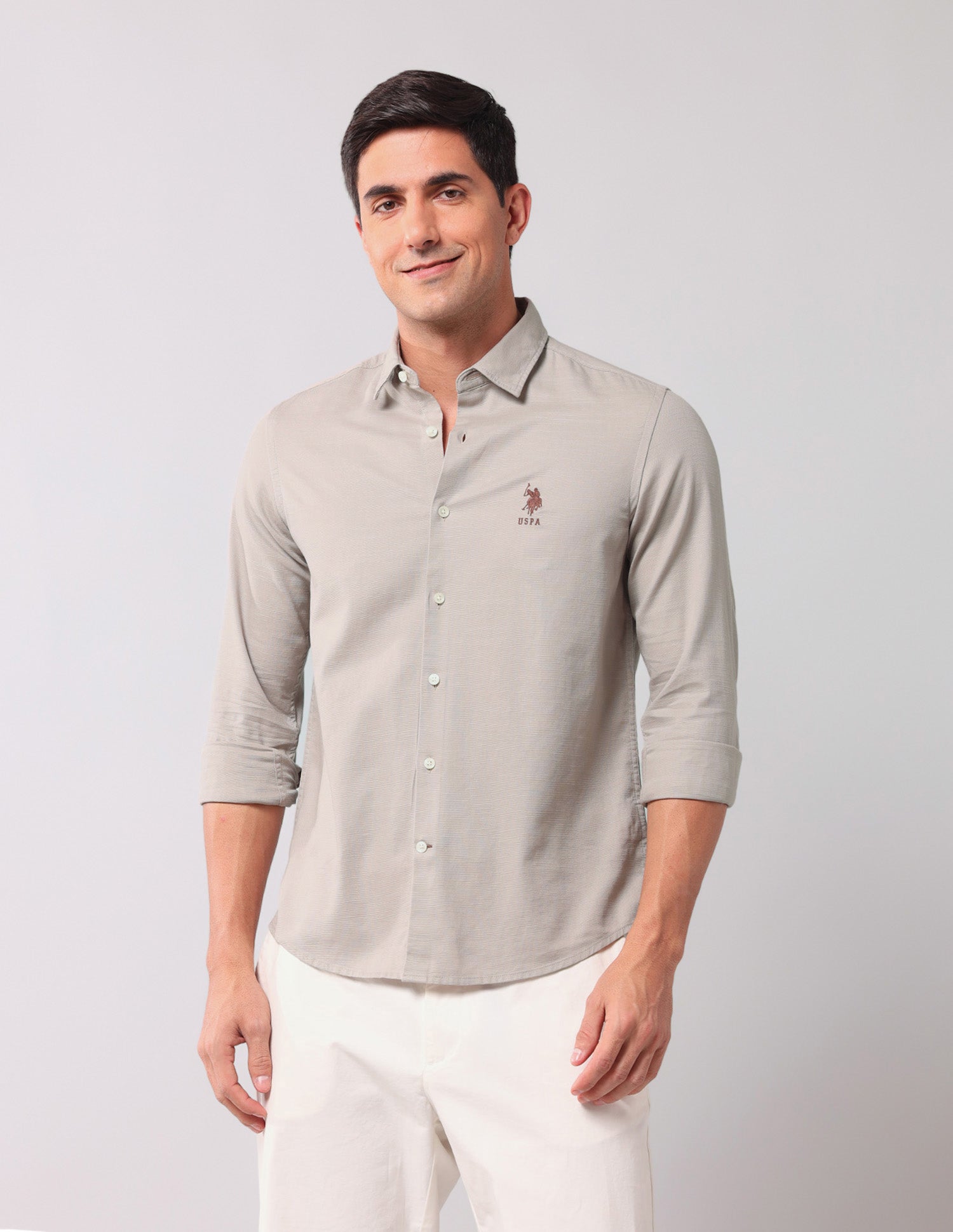 Pure Cotton Regular Fit Shirt Khaki - U.S. Polo Assn. India | Large