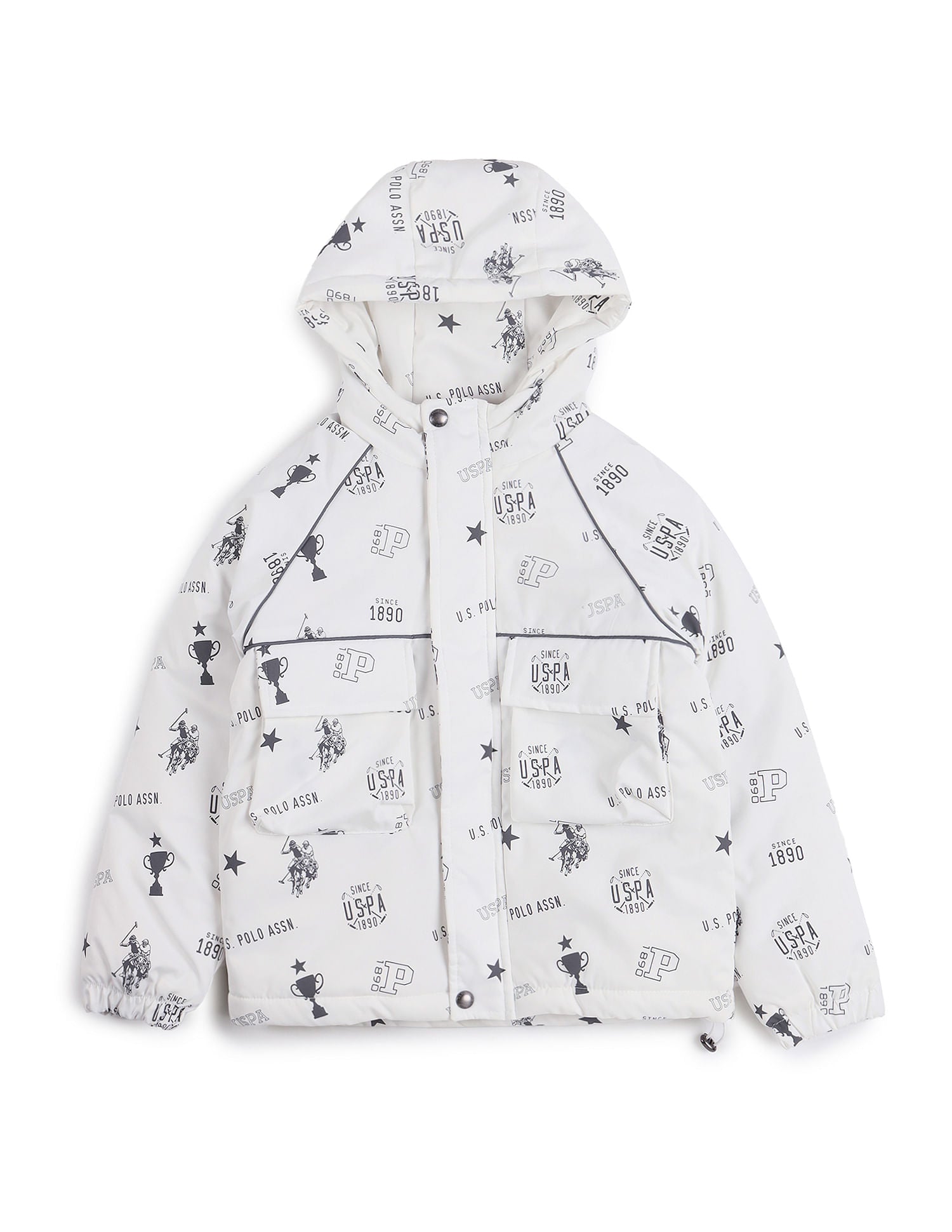 Boys Printed Hooded Jackets White - U.S. POLO ASSN. | Large